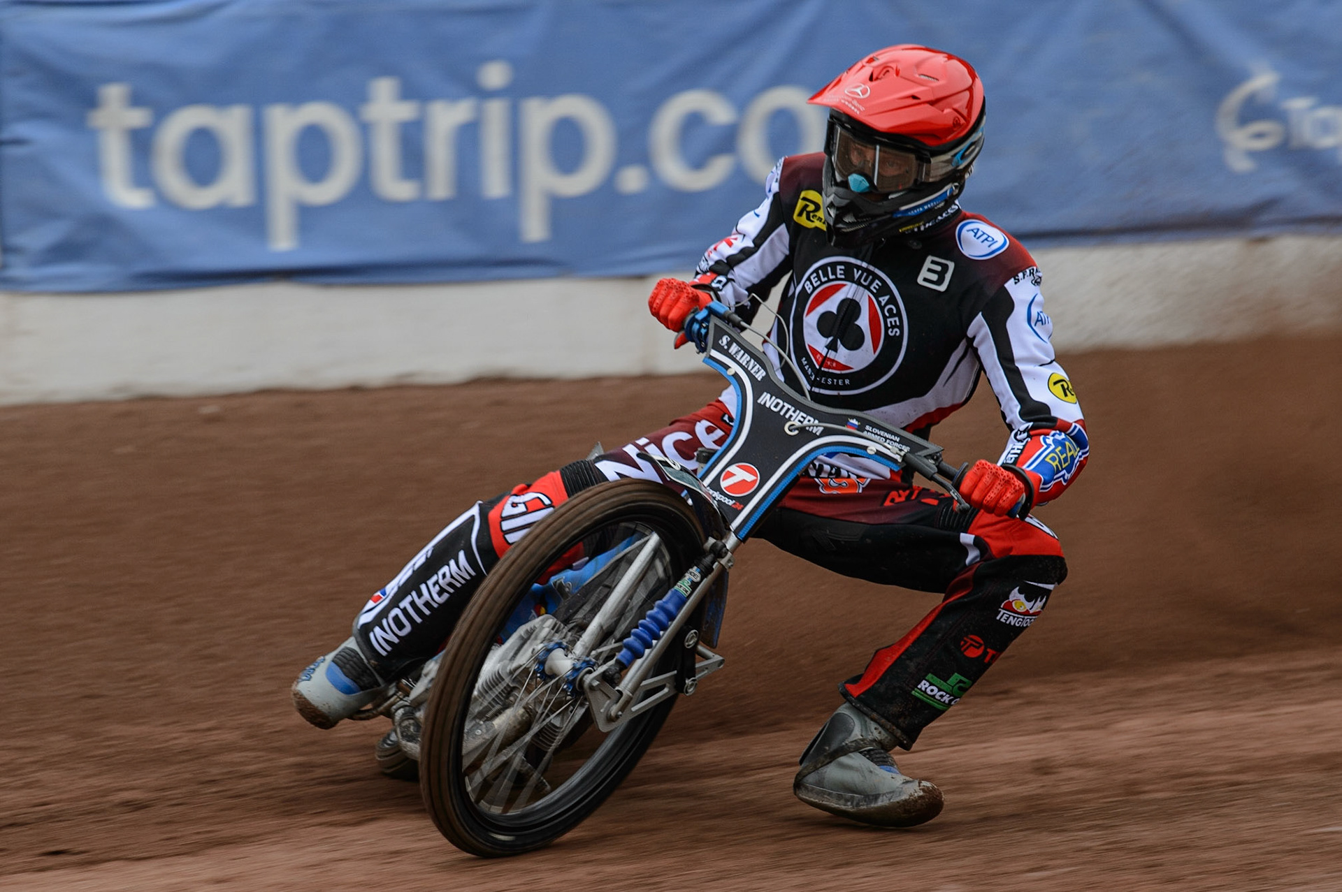 MANCHESTER, UK. MAY 2ND  Matej Žagar  in action  for Belle Vue ATPI Aces  during the SGB Premiership match between Belle Vue Aces and Peterborough at the National Speedway Stadium, Manchester on Monday 2nd May 2022. (Credit: Ian Charles | MI News)