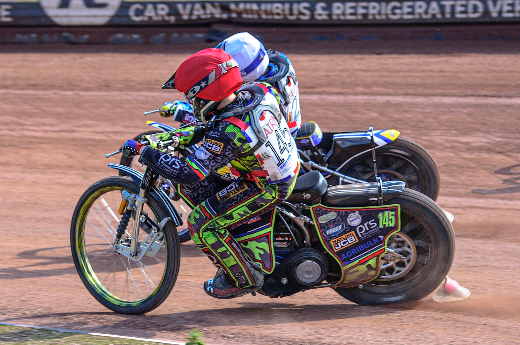 MANCHESTER, UK. JUN 3RD William Cairns (145)  (Red) inside Jamie Etherington (22) (White) during the British Youth Speedway Championship (Round 4)  at the National Speedway Stadium, Manchester on Friday 3rd June 2022. (Credit: Ian Charles | MI News)