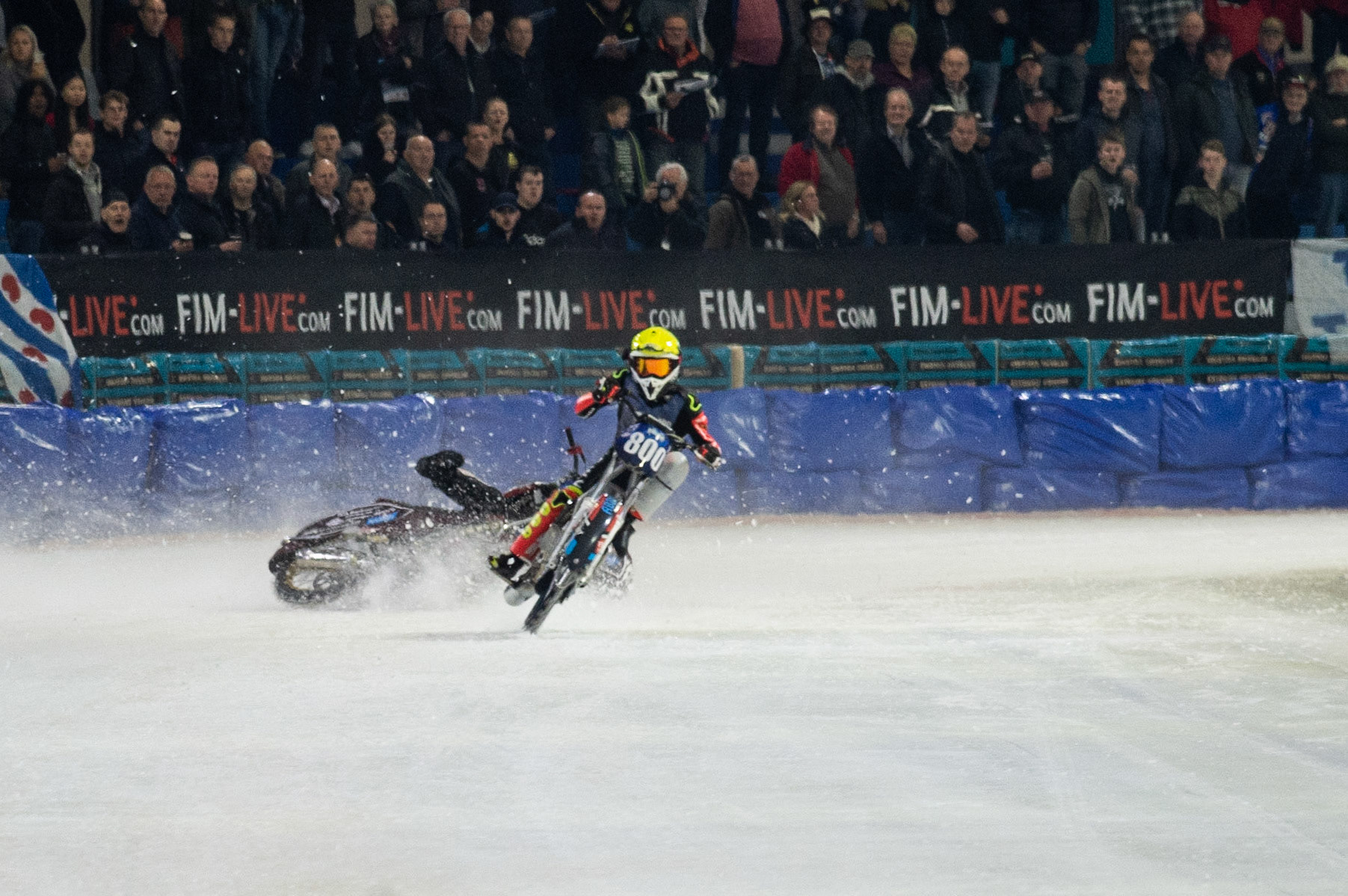 Photo: Ian Charles

Ove Ledstrom falls 

FIM Ice Speedway Gladiators World Championship, Event 5.2, Ice Rink Thialf, Heerenveen, Netherlands Sunday  31  March  2019