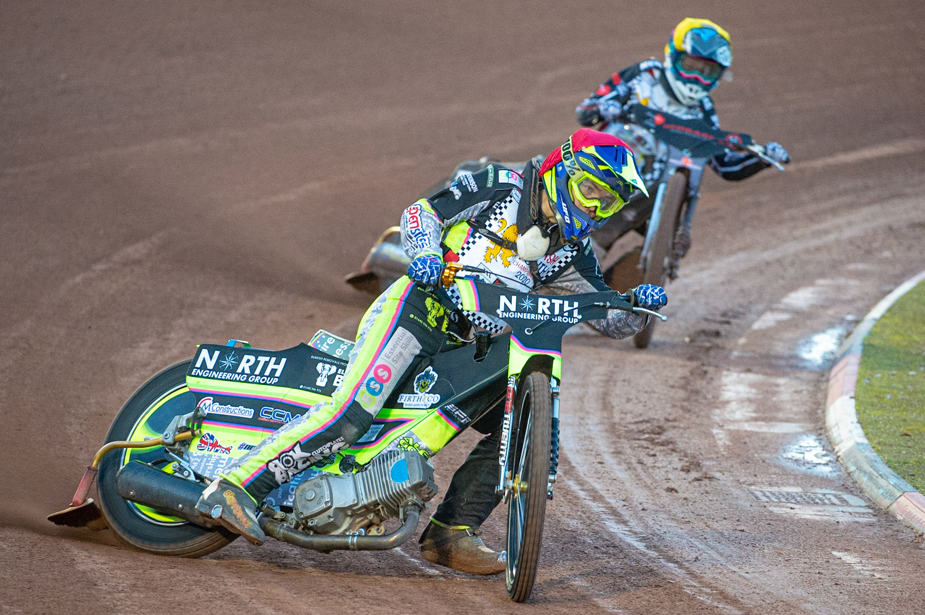 Photo: Ian CharlesAlex Goldsborough (Red) leads Vinnie Foord (Yellow) (500cc B Class) British Youth Speedway Championship (Round 5), National Speedway Stadium, Manchester Saturday  10  October  2020