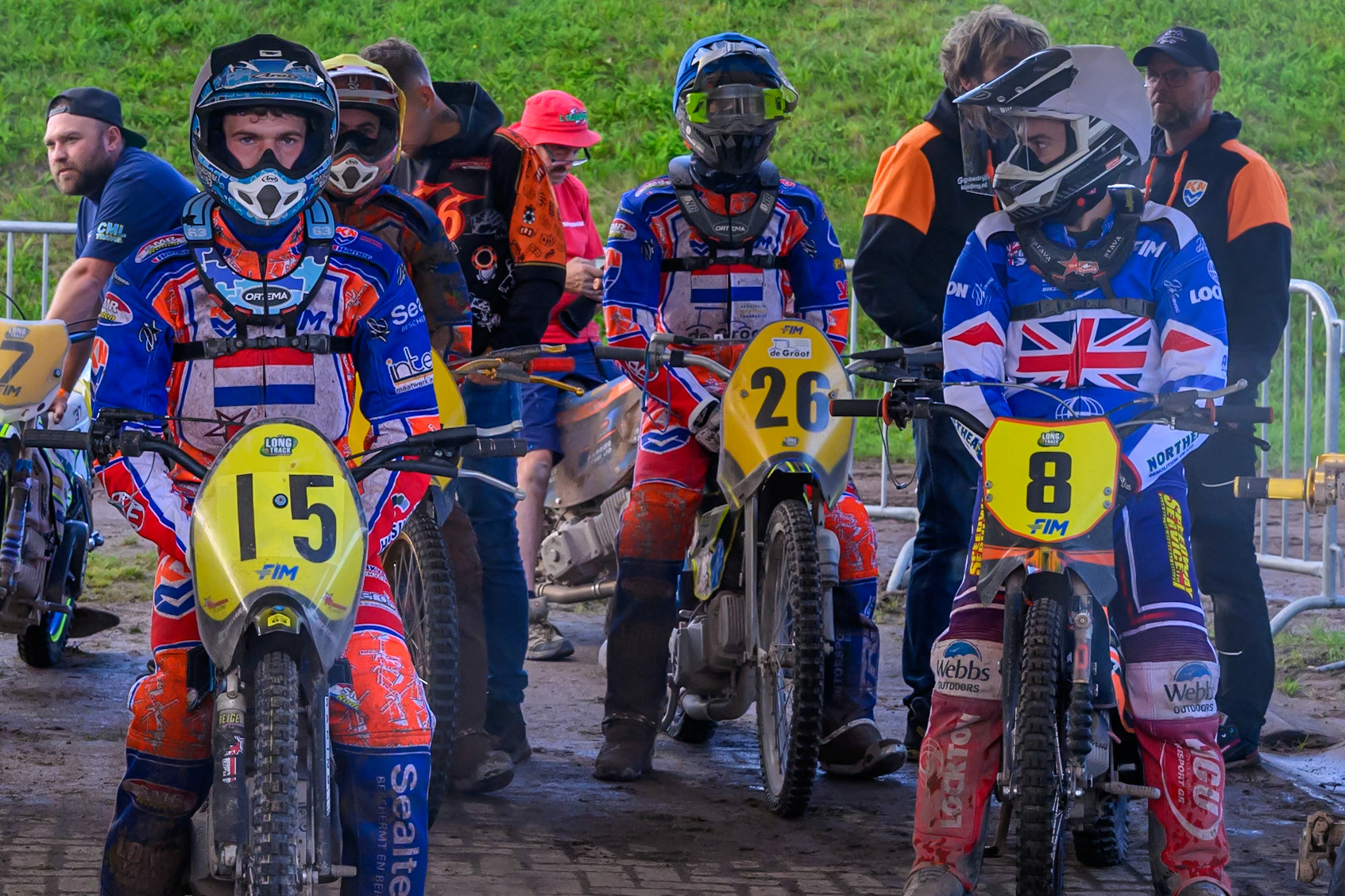 Heat 16 - The dutch and British riders in the holding area before the heat during the FIM Long Track of Nations 2026 at the Speed Centre Roden in the Netherlands on Sunday 20th September 2026. (Photo: Ian Charles | MI News)