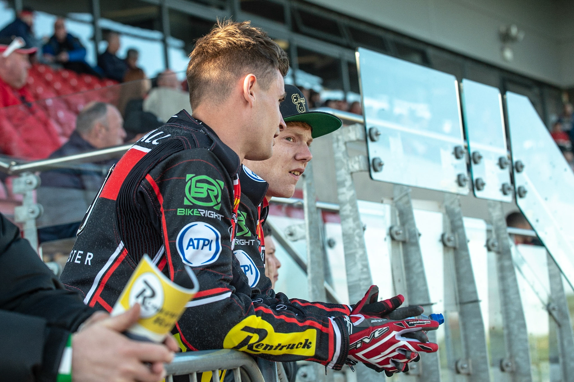 Photo: Ian Charles

​Steve Worrall​​  (left) chats with Dan Bewley 

Belle Vue Aces v Kings Lynn Stars, British Speedway Premiership, Belle Vue National Speedway Stadium, Manchester, Thursday 16  May  2019