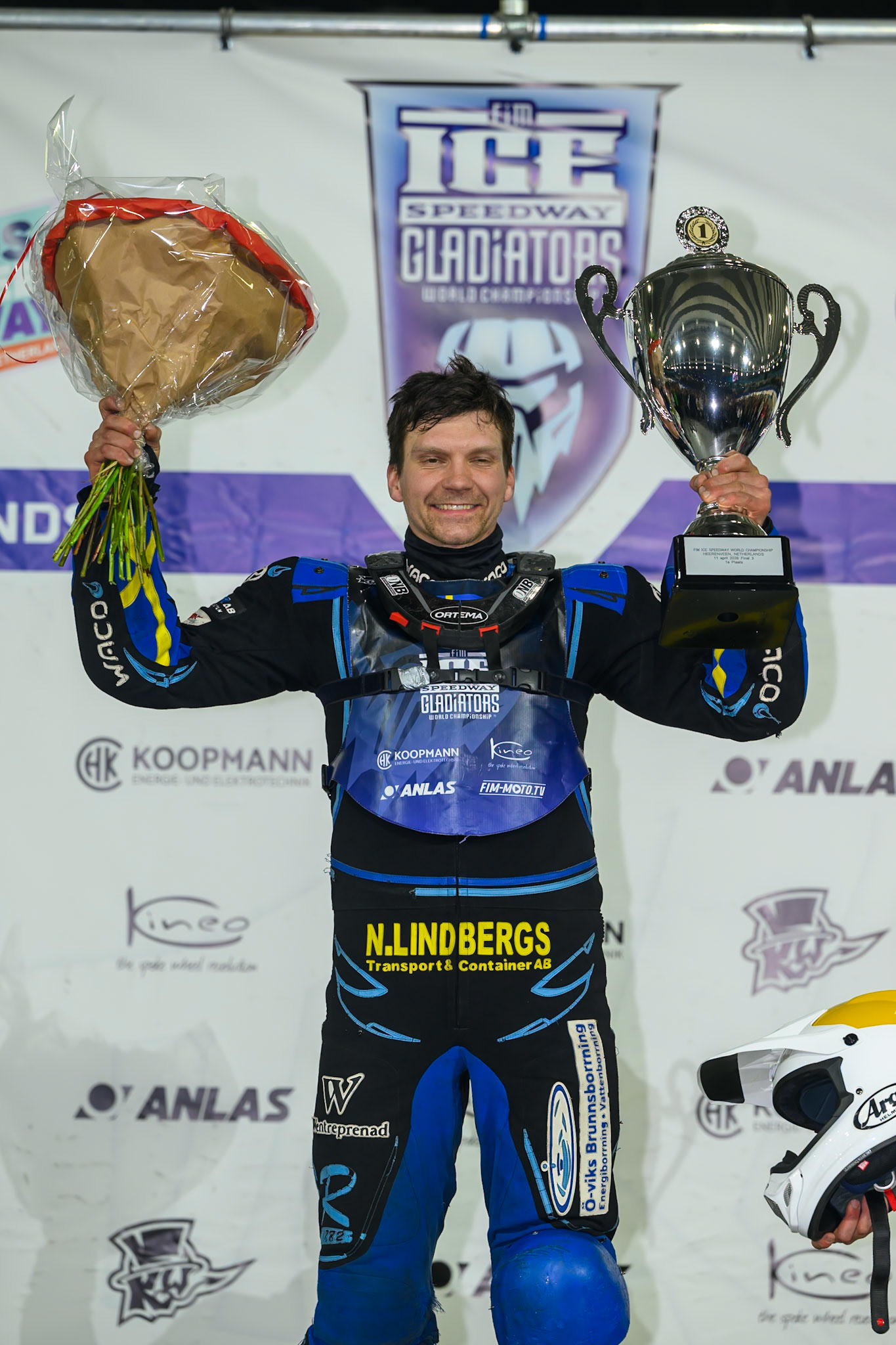 Meeting winner Niclas Svensson (192) of Sweden  during the FIM Ice Speedway Gladiators World Championship Final 3 at Ice Rink Thialf, Heerenveen on Saturday 11th April 2026. (Photo: Ian Charles | MI News)