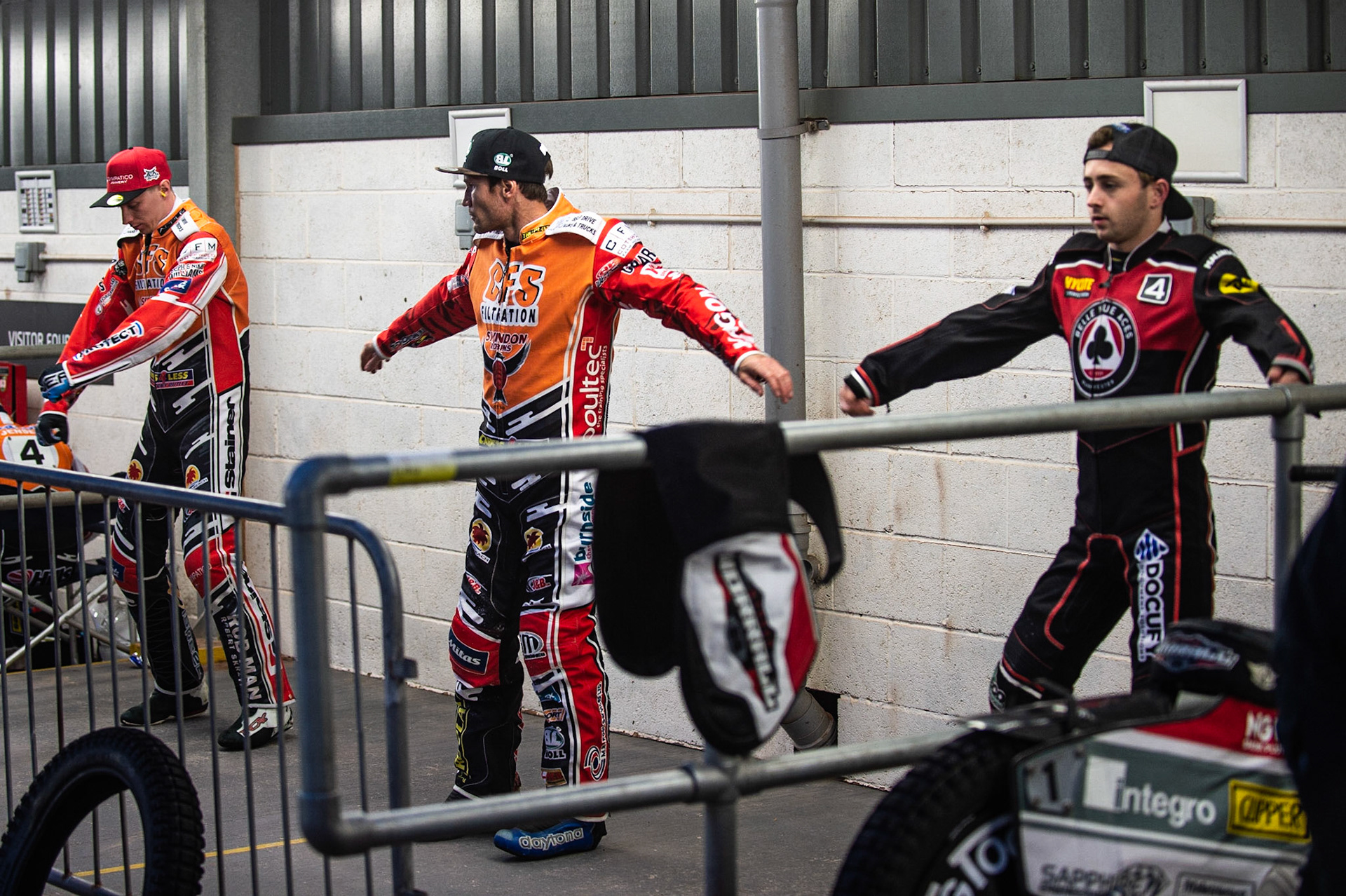 Photo by Ian Charles:

(l-r) Tobiasz Musielak , Jason Doyle  and Jaimon Lidsey  warm up

Belle Vue Aces v Swindon Robins, Supporters Cup Final 1st Leg, National Speedway Stadium, Manchester, Thursday, 12, September, 2019