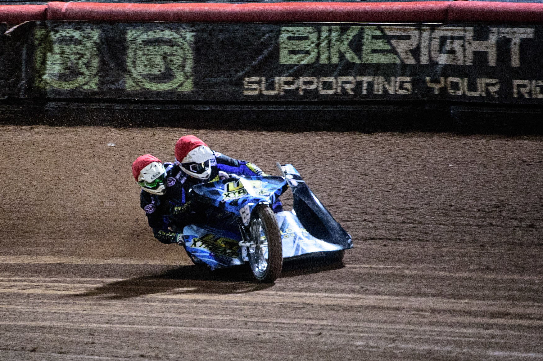 MANCHESTER, UK. OCT 30TH   Matt Tyrell &amp; Liam Brown  in action  during the Manchester Masters Sidecar Speedway and Flat Track Racing at the National Speedway Stadium, Manchester on Saturday 30th October 2021. (Credit: Ian Charles | MI News)