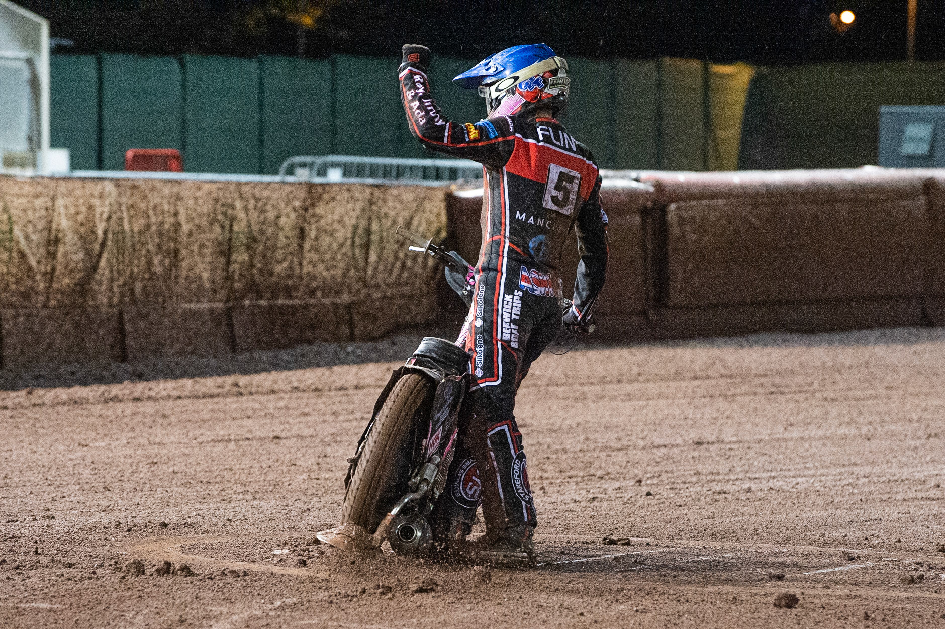 Photo: Ian Charles

Leon Flint  does a celebratory Do-Nut

Belle Vue Colts v Mildenhall Fen Tigers, National League, Belle Vue National Speedway Stadium, Manchester, Monday 2  September  2019