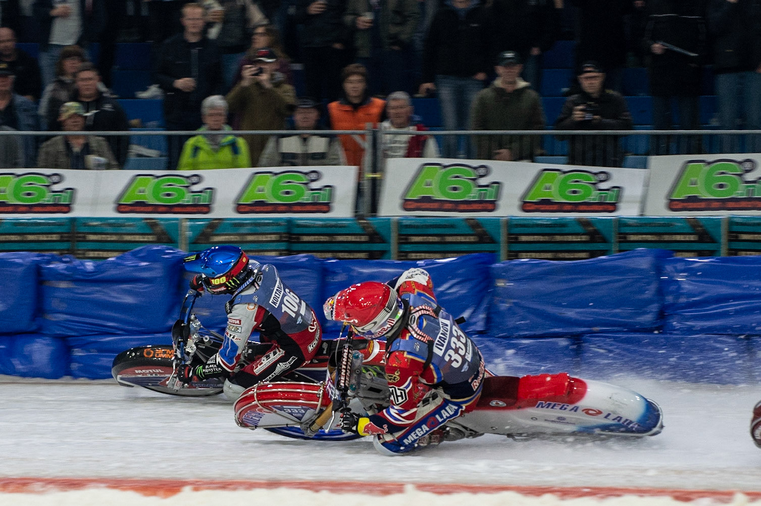 Photo: Ian Charles

Danil Ivanov (333) passes Dmitri Koltakov (106) on the inside 

FIM Ice Speedway Gladiators World Championship, Event 5.1, Ice Rink Thialf, Heerenveen, Netherlands Saturday  30  March  2019