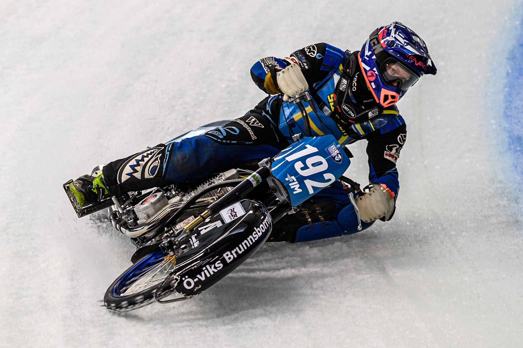 Niclas Svensson (192) of Sweden in action  during practice for  the Ice Speedway Gladiators World Championship Finals 1 &amp; 2 at Max-Aicher-Arena, Inzell on Friday 14th March 2025. (Photo: Ian Charles | MI News)