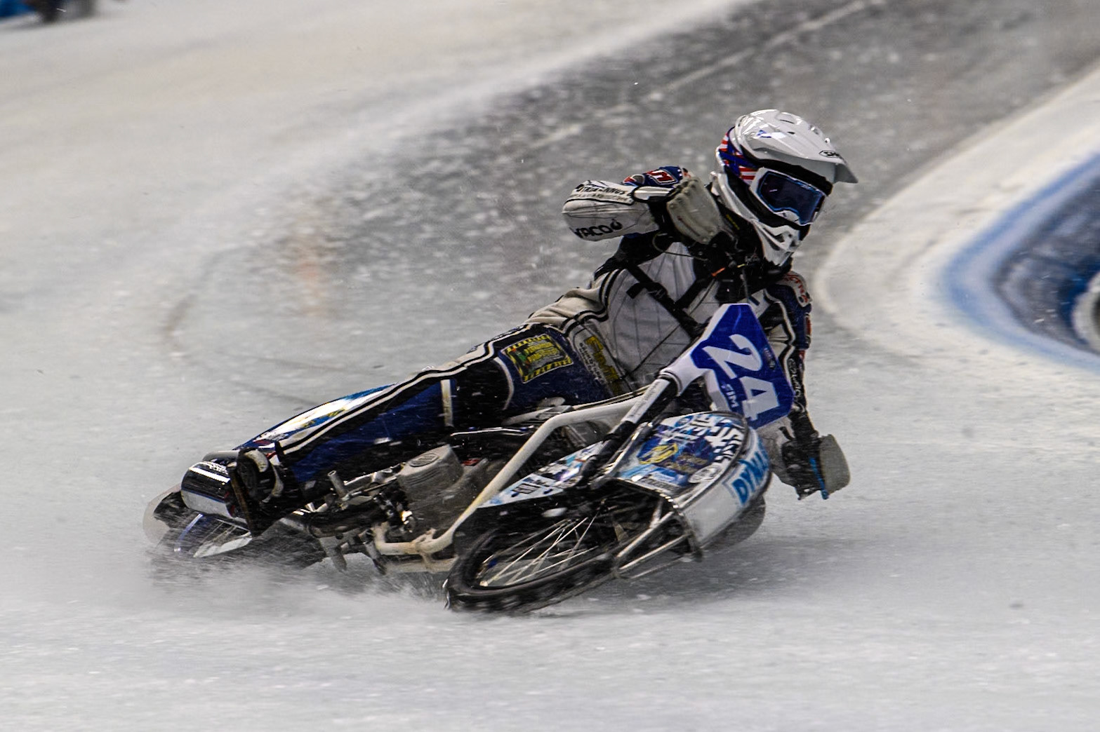 Max Koivula (24) of Finland in action during practice for  the Ice Speedway Gladiators World Championship Finals 1 &amp; 2 at Max-Aicher-Arena, Inzell on Friday 14th March 2025. (Photo: Ian Charles | MI News)