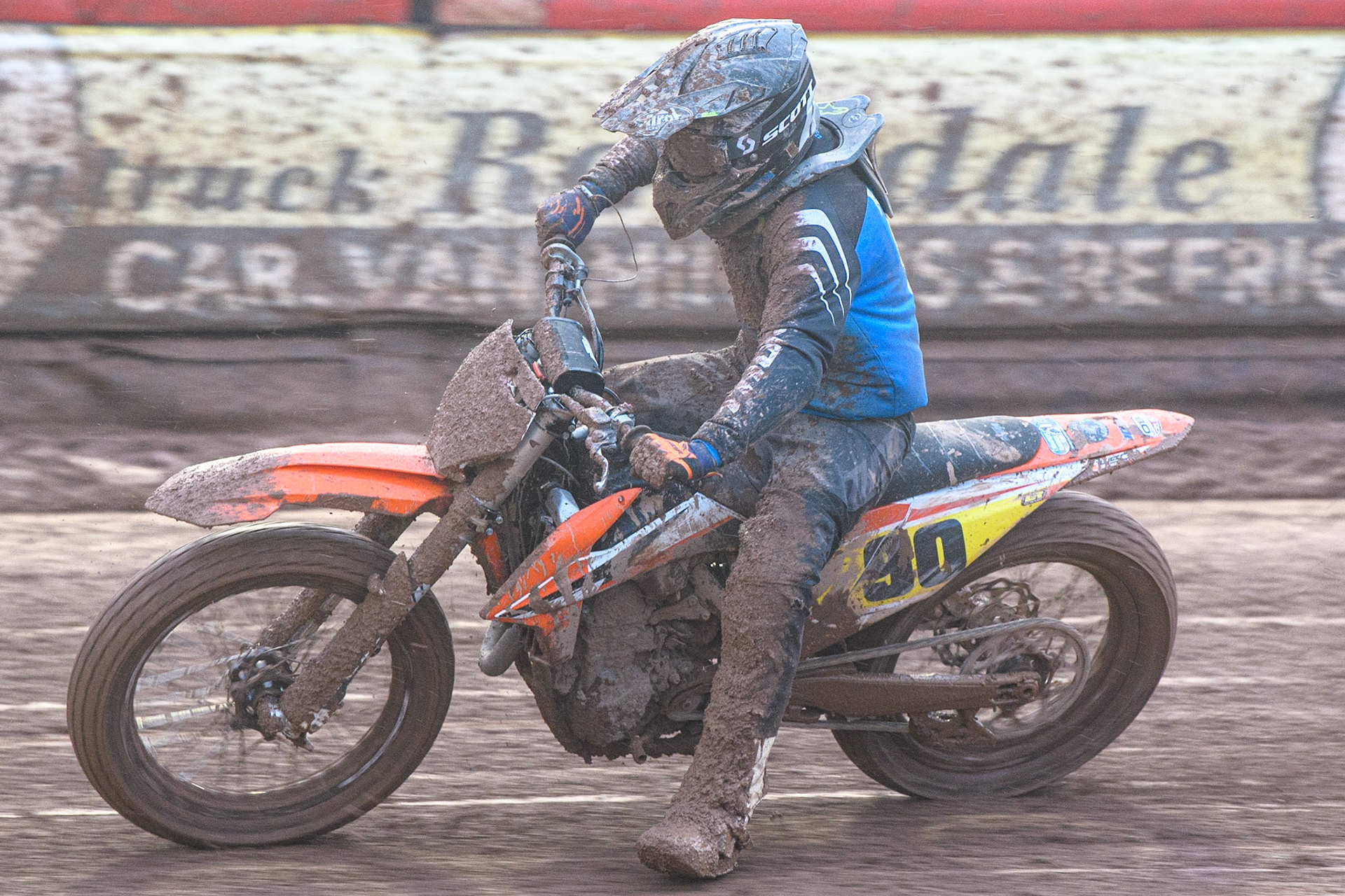 Daniele Tonelli (90) from Italy in action  during the FIM World Flat Track Championship Round 1 at the National Speedway Stadium, Manchester on Saturday 5th August 2023. (Photo: Ian Charles | MI News)