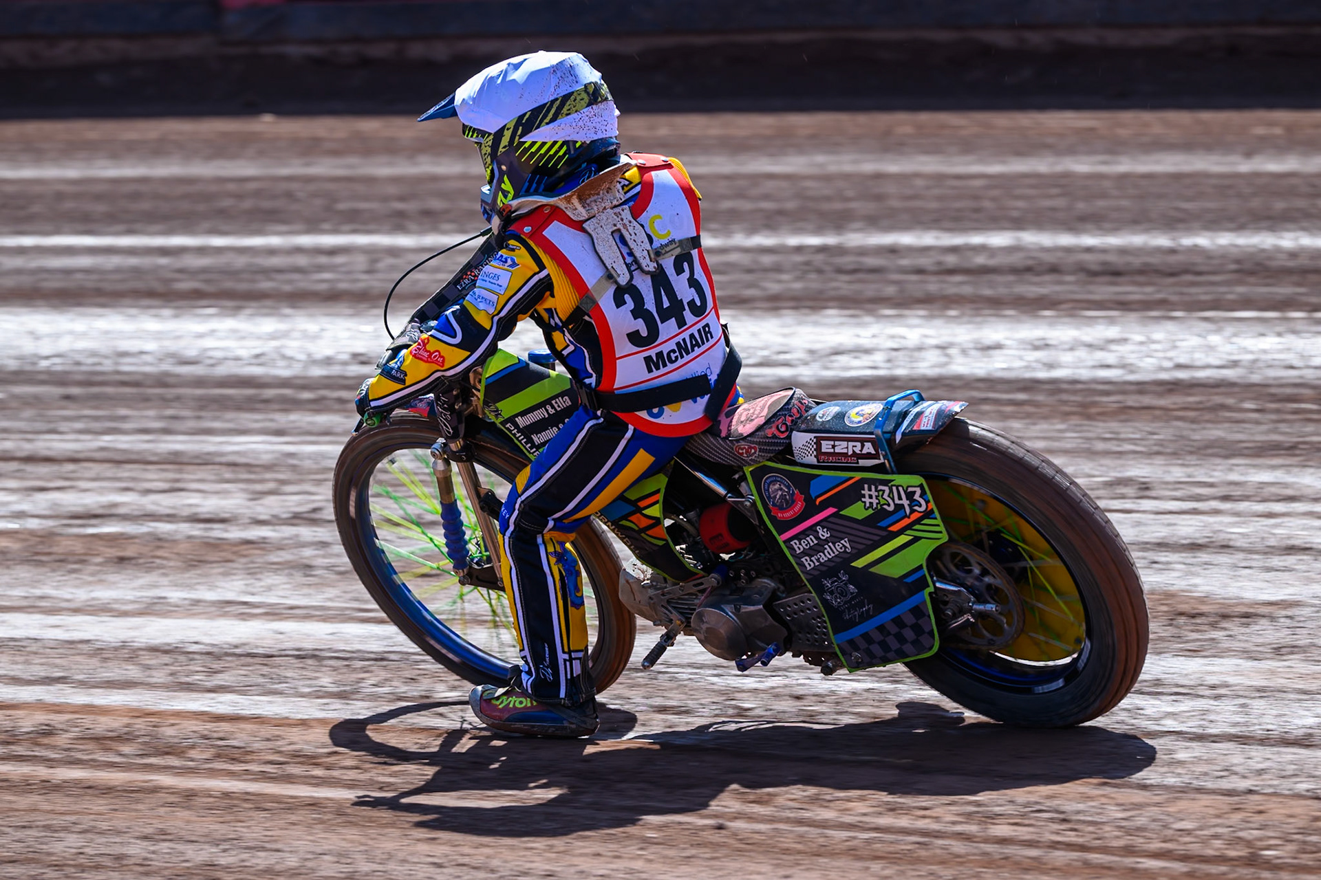 125cc SUPPORT CLASS Ezra McNair (343) in action during the British Youth Championship (125cc) at the National Speedway Stadium, Manchester on Sunday 19th July 2026. (Photo: Ian Charles | MI News)