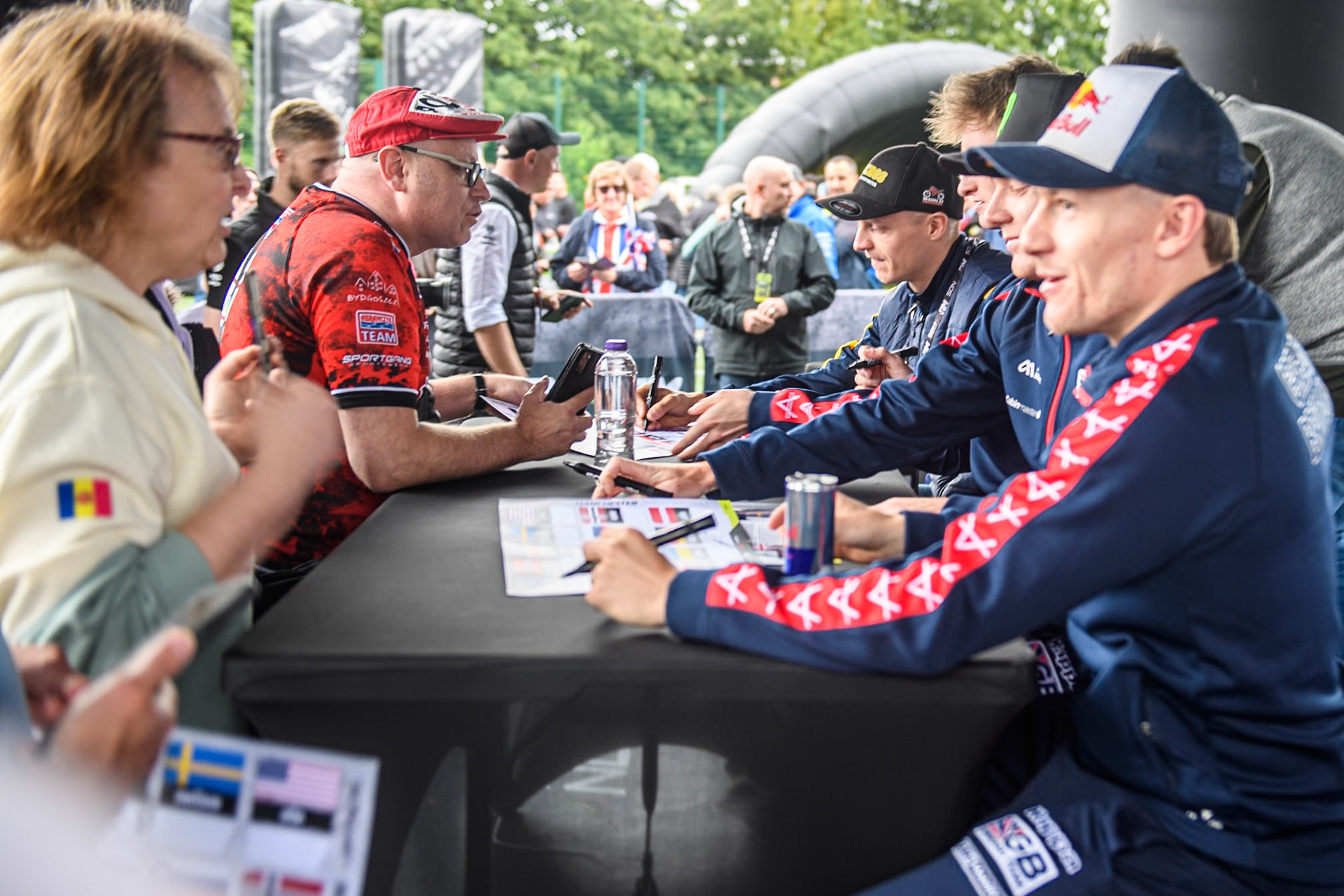 Riders in the autograph session during the Monster Energy FIM Speedway of Nation Final at the National Speedway Stadium, Manchester on Saturday 13th July 2024. (Photo: Ian Charles | MI News)