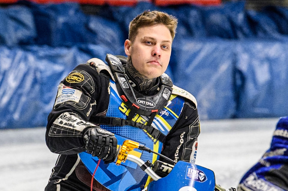 Sweden"s Jimmy Olsén (81) during the FIM Ice Speedway Gladiators World Championship Final 1 at the Max-Aicher-Arena, Inzell on Saturday 23 March 2024. (Photo: Ian Charles | MI News)