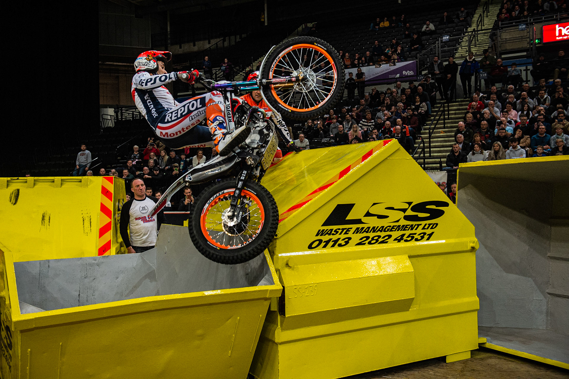 SHEFFIELD, ENGLAND  - DECEMBER 28TH  Tony Bou, Spain (Montessa) on the final section of the final  during the 25th Anniversary Sheffield Indoor Trial at the FlyDSA Arena, Sheffield on Saturday 28th December 2019. (Credit: Ian Charles | MI News)