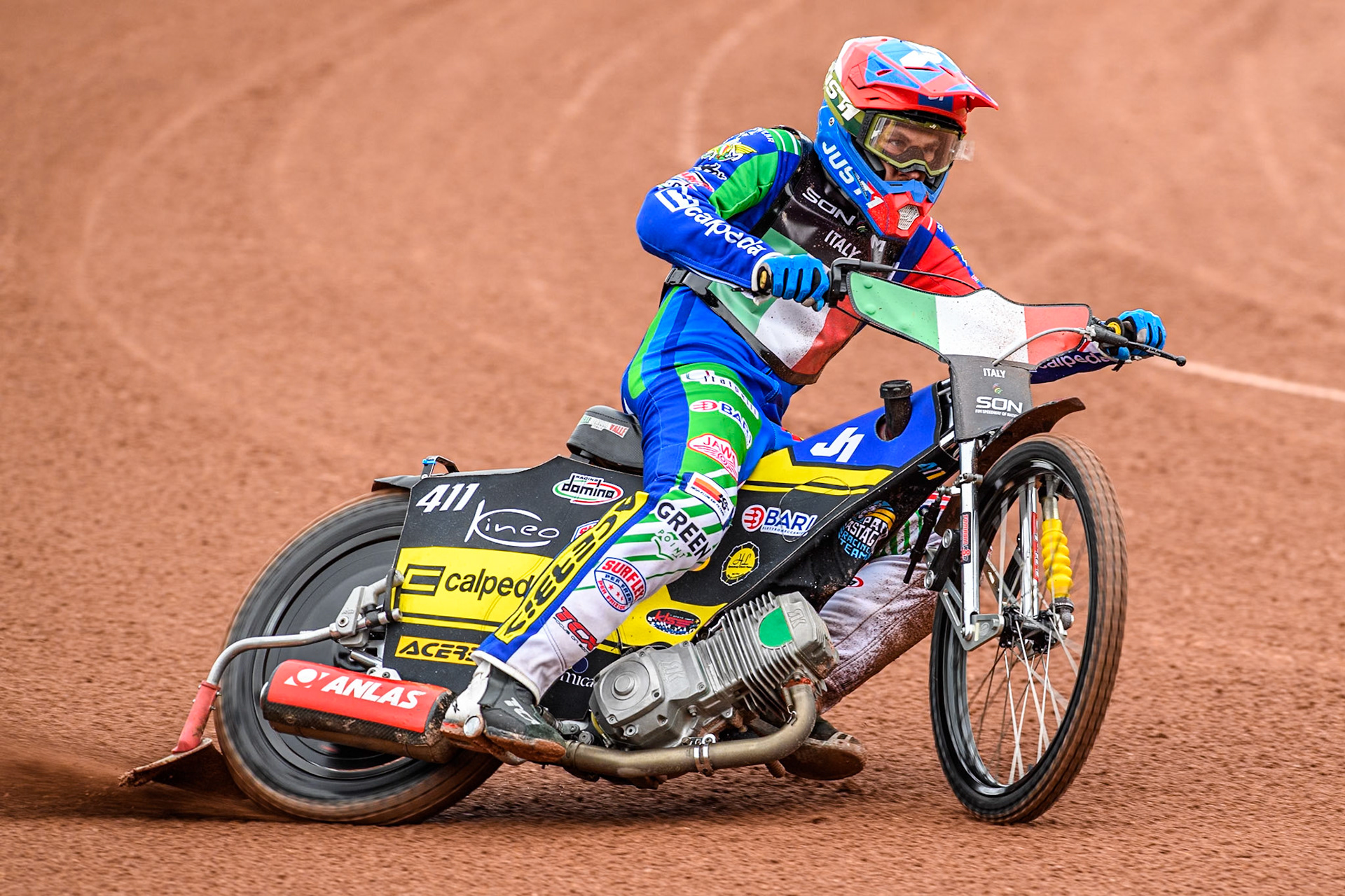 Paco Castagna of Italy practices during the Monster Energy FIM Speedway of Nations Semi-Final 1 at the National Speedway Stadium, Manchester on Tuesday 9th July 2024. (Photo: Ian Charles | MI News)