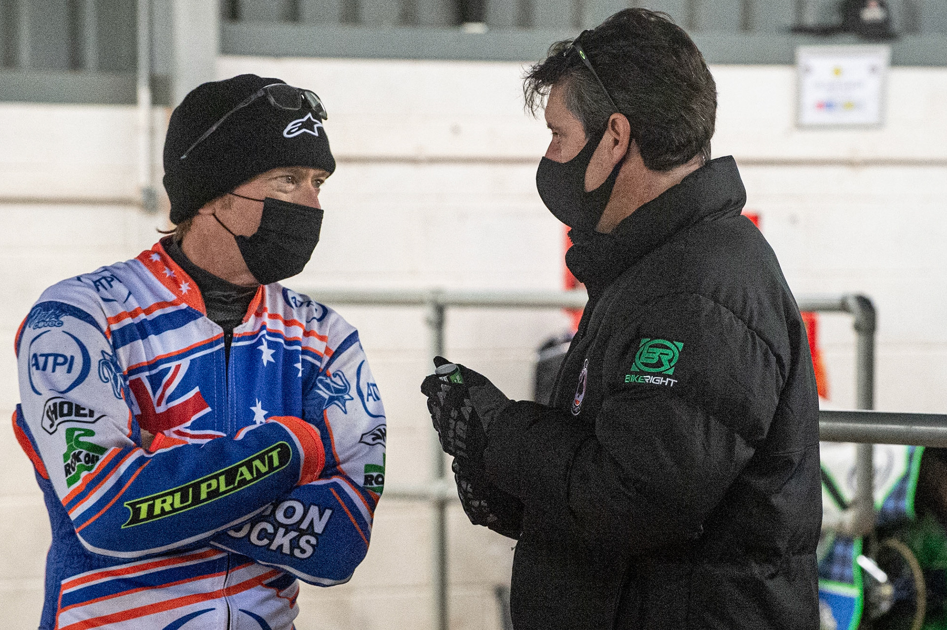 Photo: Ian CharlesJason Crump (left) with Belle Vue Director Of Speedway, Mark LemonPeter Craven Memorial Trophy, National Speedway Stadium, Manchester Thursday  22  October  2020