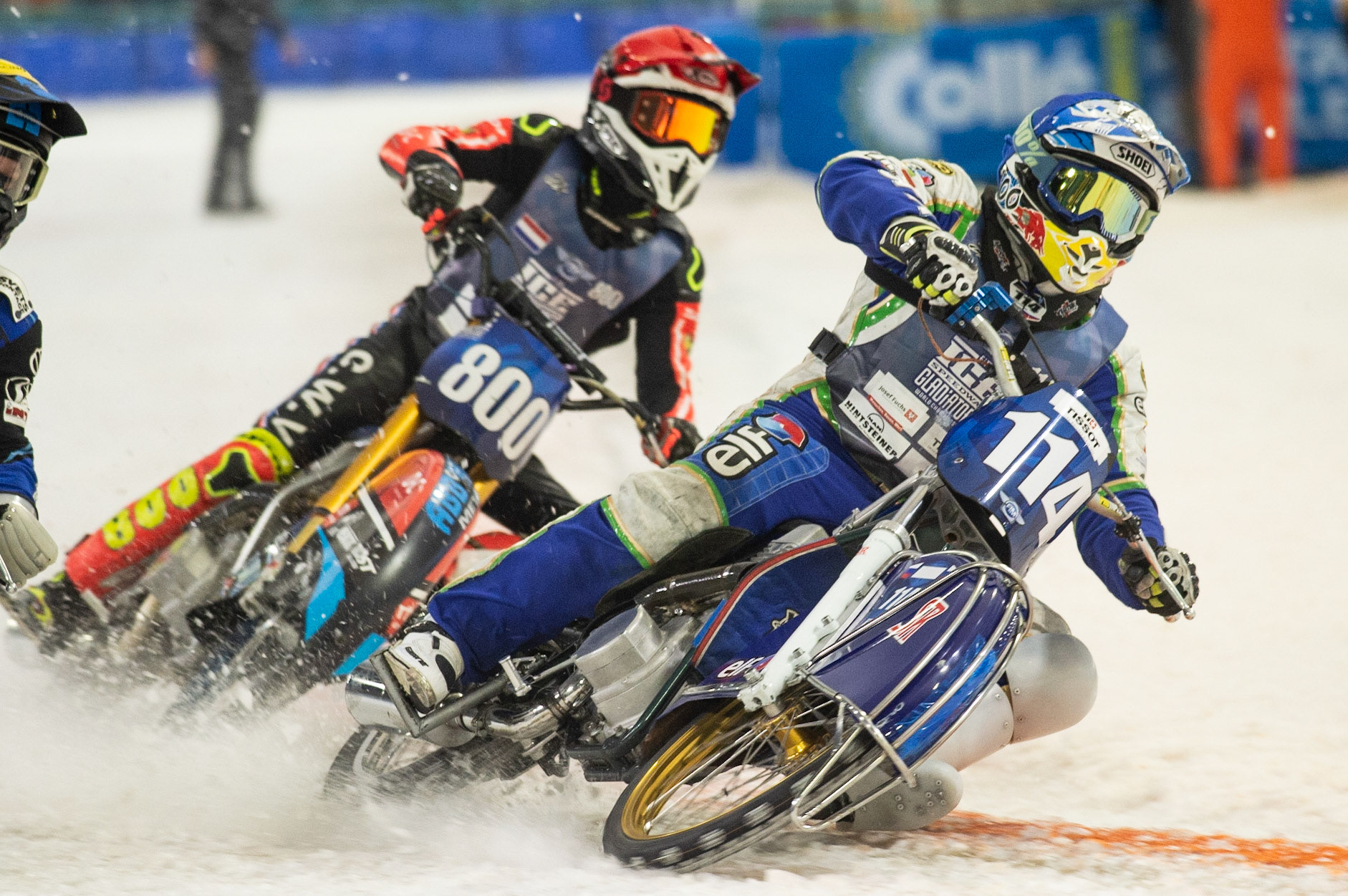 Photo: Ian Charles

Dinar Valeev (114) leads Jasper Iwema (800)

FIM Ice Speedway Gladiators World Championship, Event 5.2, Ice Rink Thialf, Heerenveen, Netherlands Sunday  31  March  2019