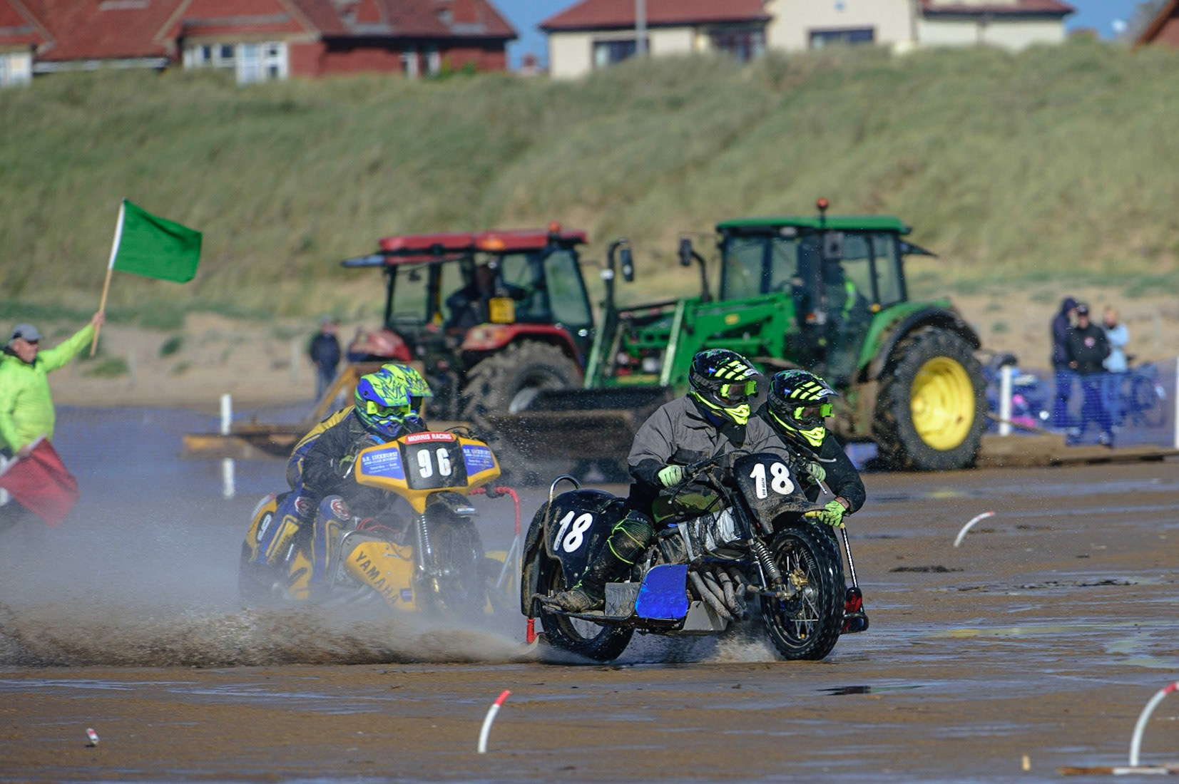 Rob Heath &amp; Kyle Fish (18) leads Tom Penfold &amp; Will Naden (96) during the Fylde ACU British Sand Racing Masters Championship on  Sunday 2nd October 2022. (Credit: Ian Charles | MI News)