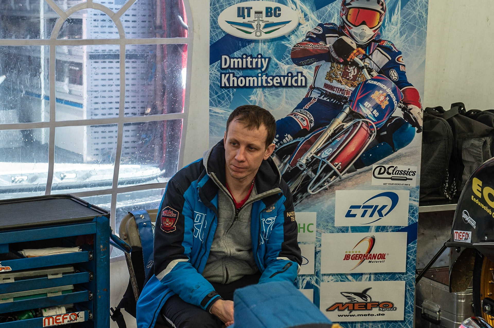 Photo: Ian Charles

Dmitri Khomitsevich sits in his pit area before the meeting

FIM Ice Speedway Gladiators World Championship, Event 4.2, Max-Aicher-Arena, Inzell, Germany, Sunday 17 March 2019