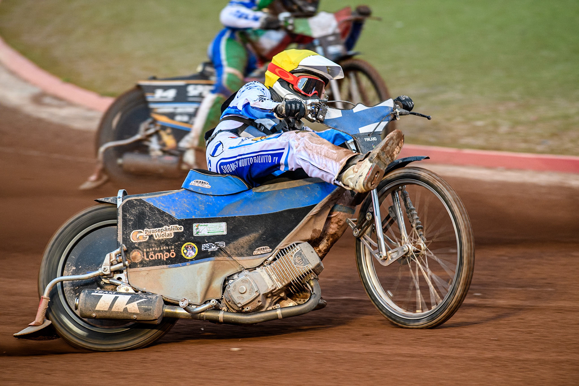 Antti Vuolas of Finland in action during the Monster Energy FIM Speedway of Nations Semi-Final 1 at the National Speedway Stadium, Manchester on Tuesday 9th July 2024. (Photo: Ian Charles | MI News)