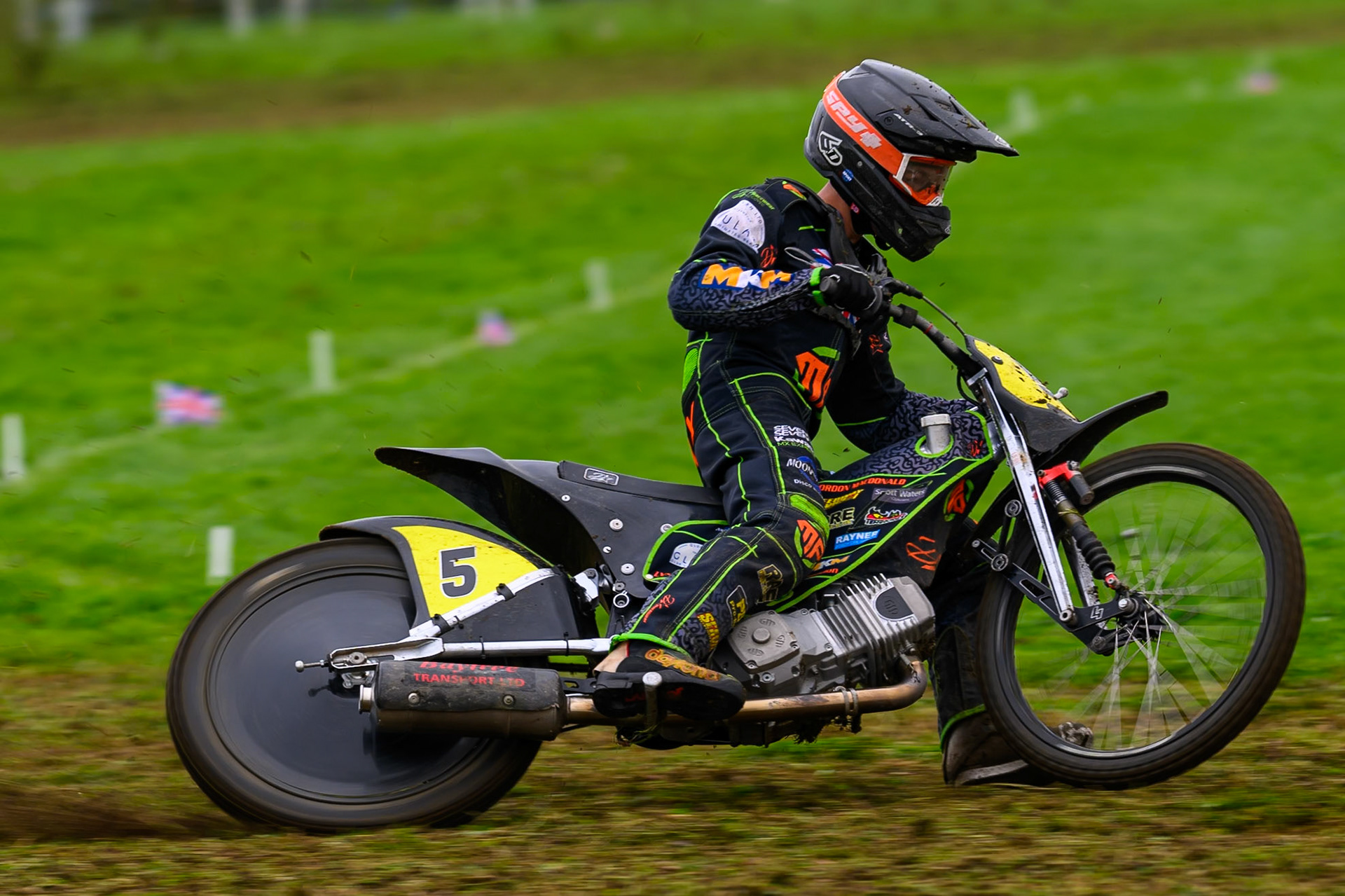 Max Perry (5) during practice for  the British Masters Grasstrack Championship at Lower Marsh Farm, Much Hoole, Preston in Lancashire, England on Sunday 13th September 2026. (Photo: Ian Charles | MI News)