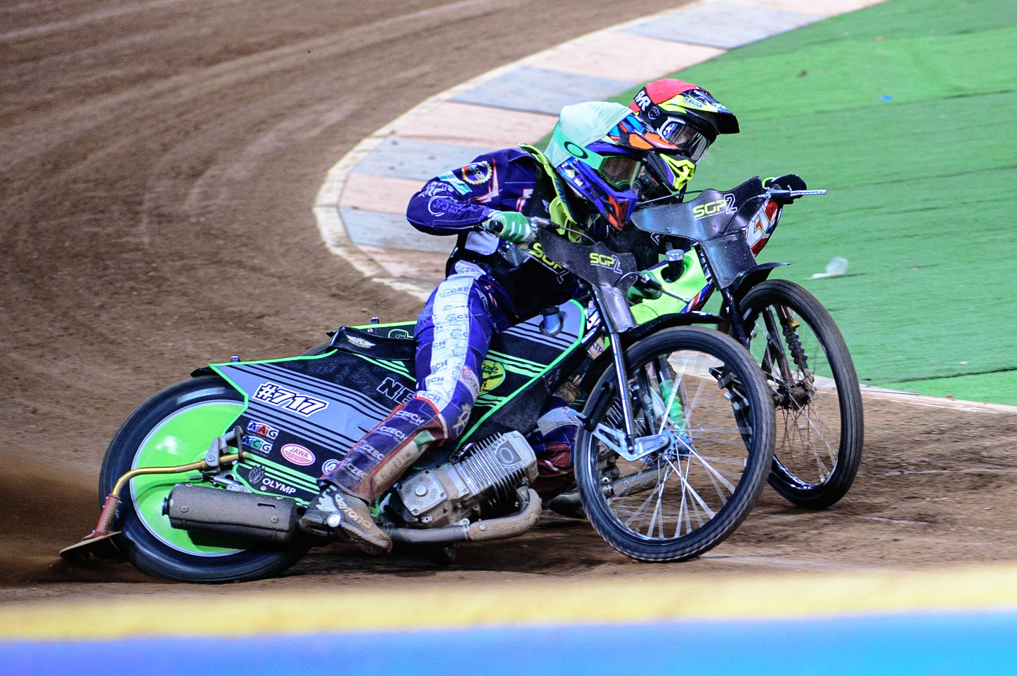 Daniel Klima (Czech Republic) (Yellow) goes outside Tom Brennan (Great Britain)  during the FIM  Speedway Grand Prix  2 of Great Britain at the Principality Stadium, Cardiff on Sunday 14th August 2022. (Credit: Ian Charles | MI News)