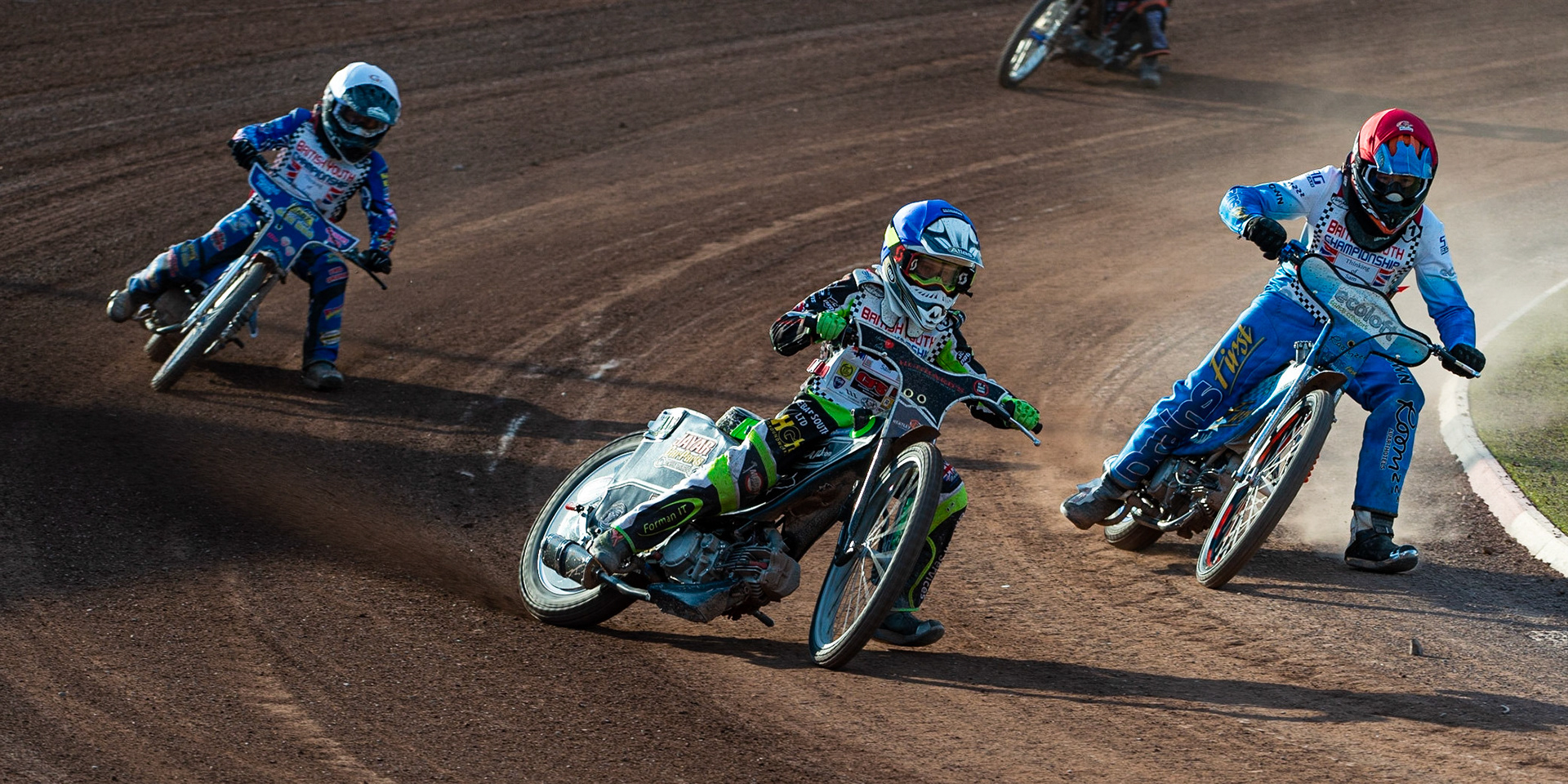 Photo: Ian Charles

Vinnie Foord (Blue) leads Calum Gill (Red) and Caydin Martin

Summer Speed Saturday & British Youth Speedway Championship Round 5, National Speedway Stadium, Manchester, Saturday 22 June 2019