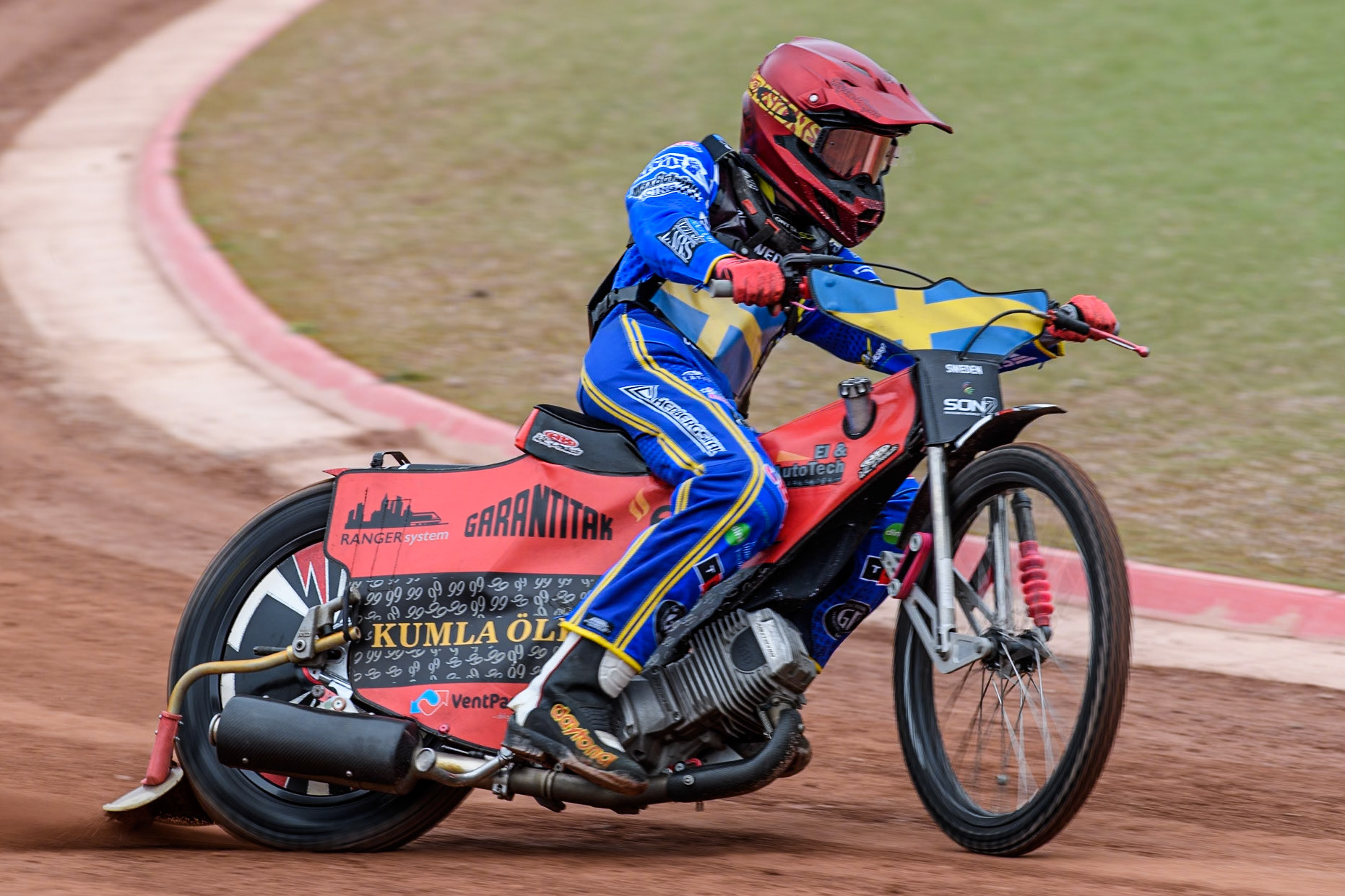 Rasmus Karlsson of Sweden practices during the Monster Energy FIM Speedway of Nations 2 (Under 21) Final at the National Speedway Stadium, Manchester on Friday 12th July 2024. (Photo: Ian Charles | MI News)