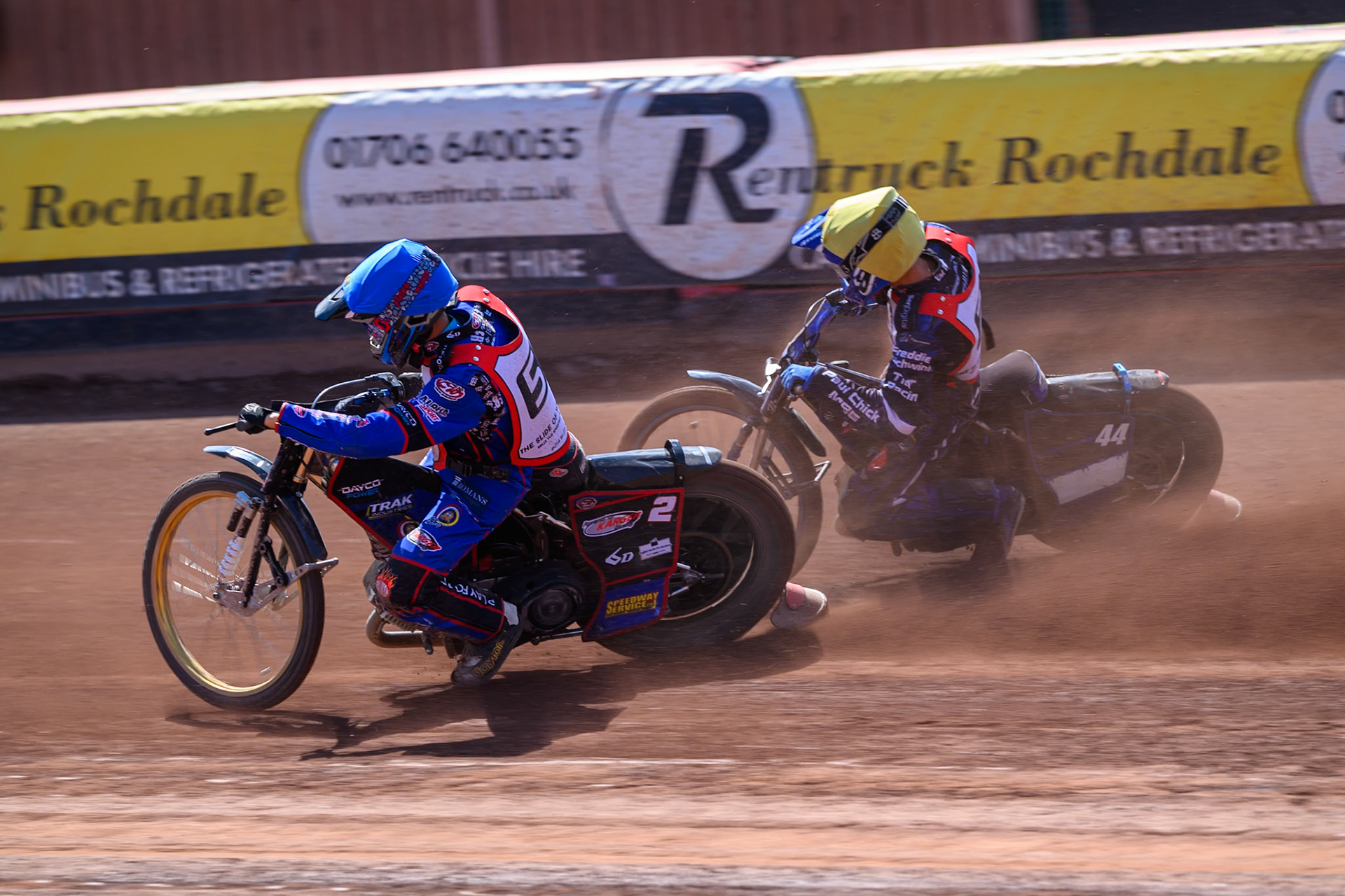 COLTS ACADEMY INDIVIDUAL EVENT Emerson Betty in Blue rides inside Charlie Southwick in Yellow  during the JR Ashworth &amp; Sons Colts Academy Event at the National Speedway Stadium, Manchester on Sunday 19th July 2026. (Photo: Ian Charles | MI News)