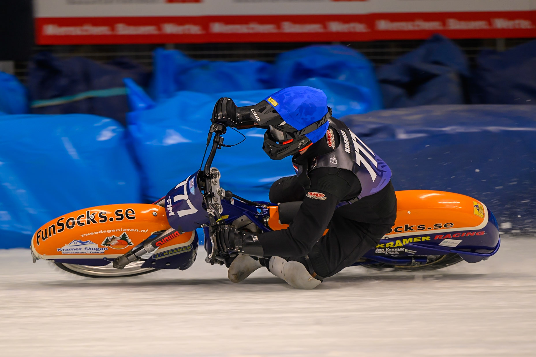 Leon Kramer (777) of The Netherlands  in action during the Ice Speedway Gladiators World Championship Final 1 at Max-Aicher-Arena, Inzell on Saturday 14th March 2026. (Photo: Ian Charles | MI News)