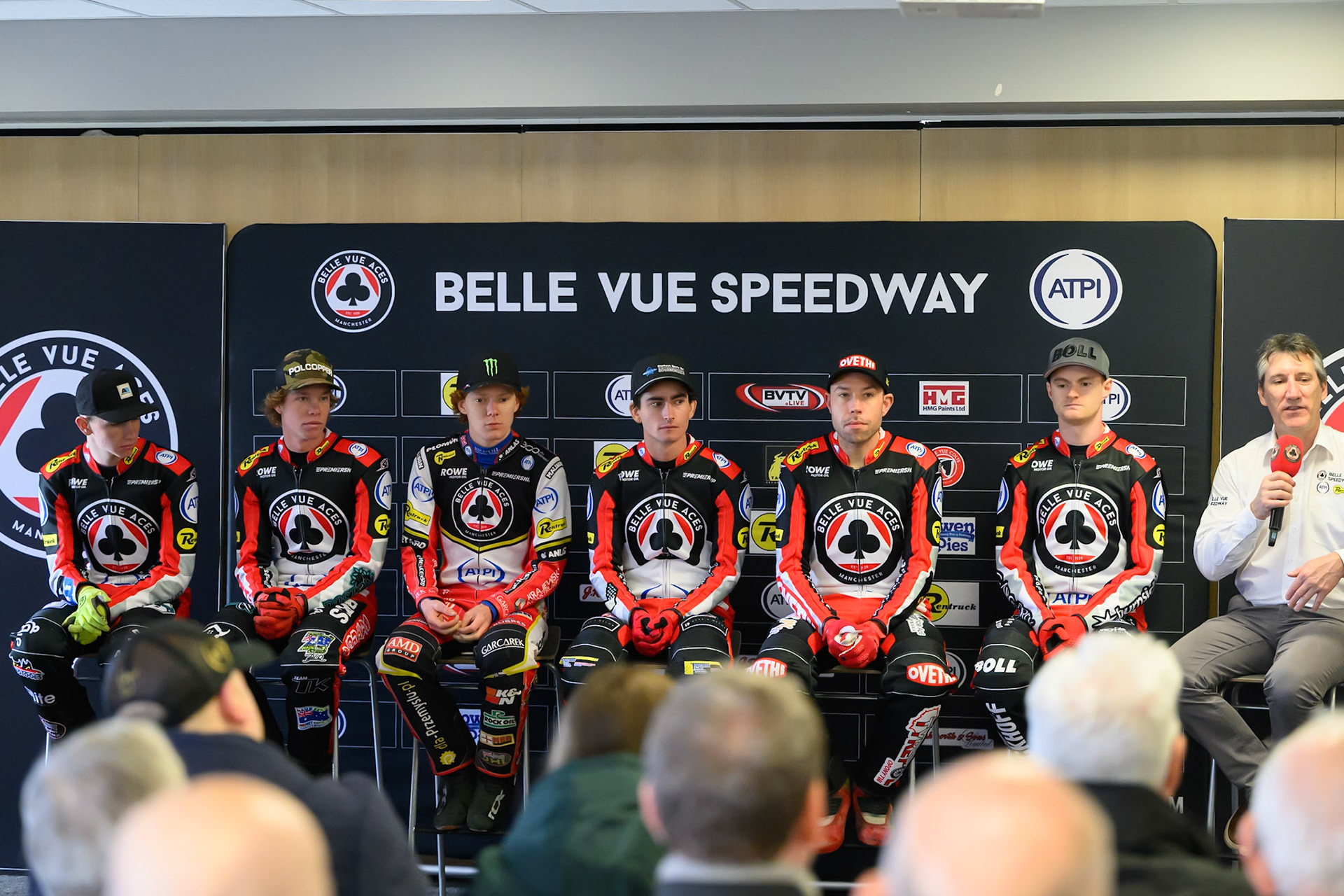 The Belle Vue riders face the fans and press during the Belle Vue Aces Media Day at the National Speedway Stadium, Manchester on Wednesday 11th March 2026. (Photo: Ian Charles | MI News)