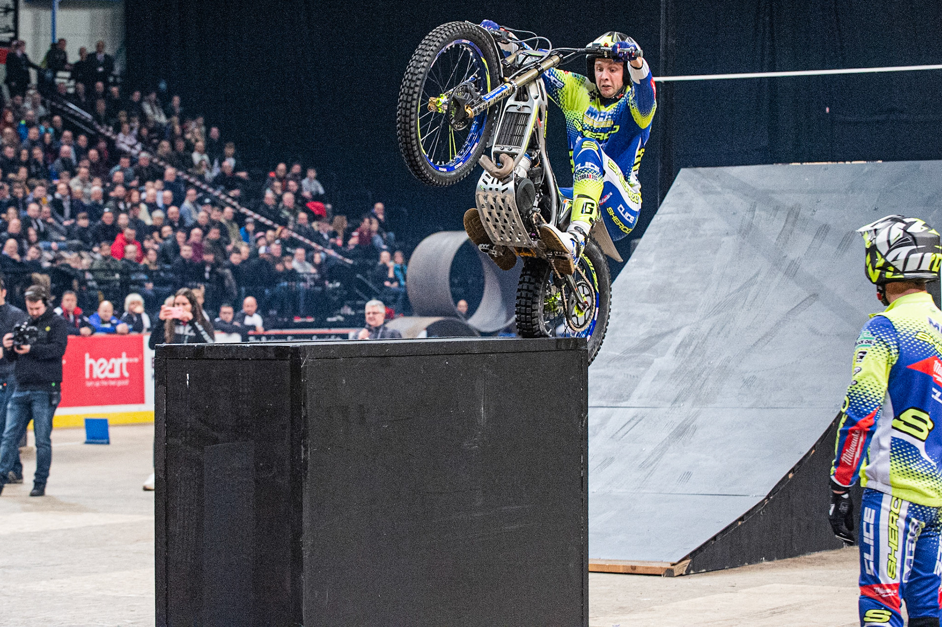 SHEFFIELD, ENGLAND  - DECEMBER 28TH   Jack Peace, UK (Sherco) goes over the box during the 25th Anniversary Sheffield Indoor Trial at the FlyDSA Arena, Sheffield on Saturday 28th December 2019. (Credit: Ian Charles | MI News)