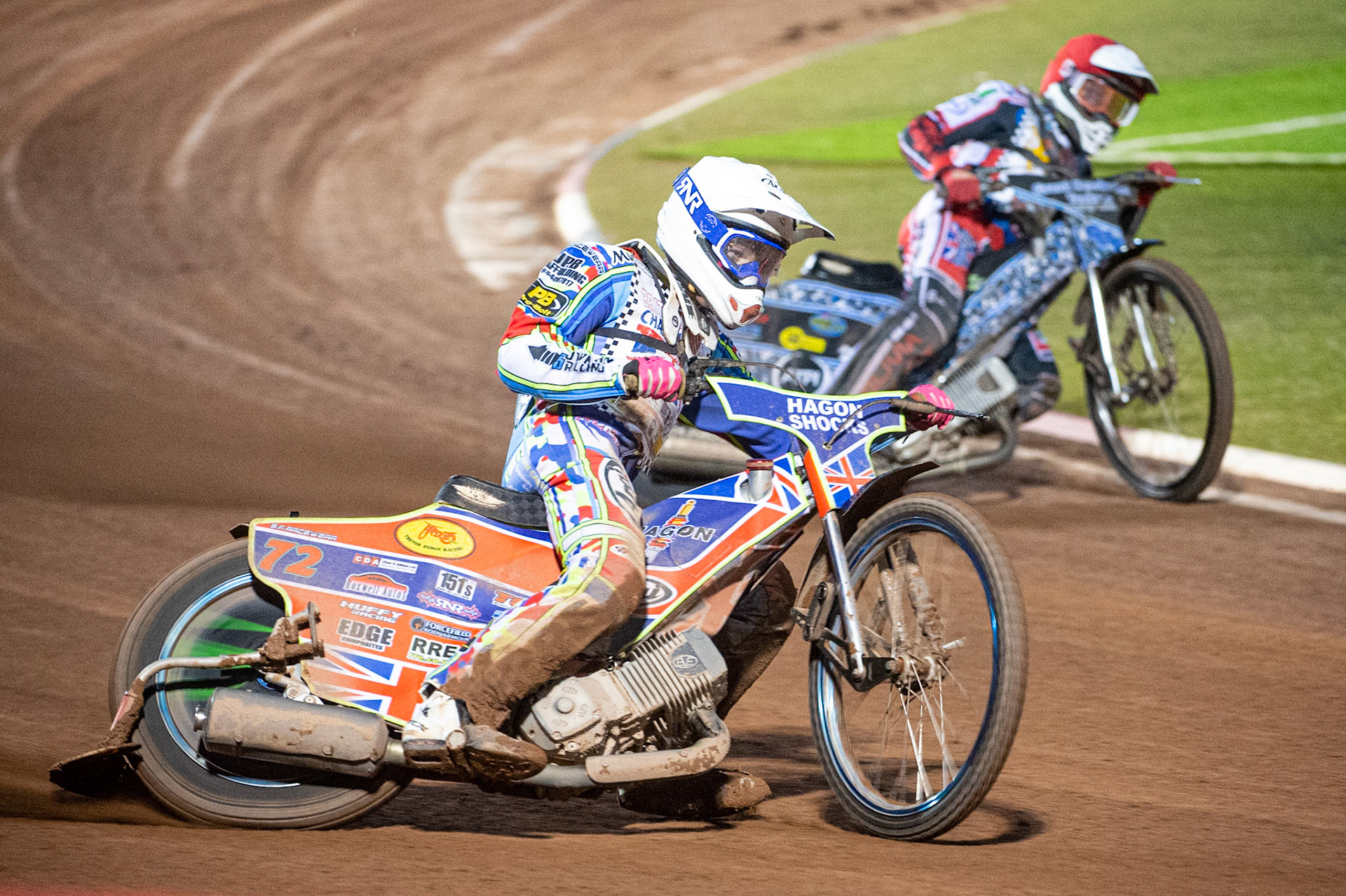 Photo: Ian CharlesJake Mulford (White) outside Harry McGurk (Red) (500cc A Class)British Youth Speedway Championship (Round 5), National Speedway Stadium, Manchester Saturday  10  October  2020