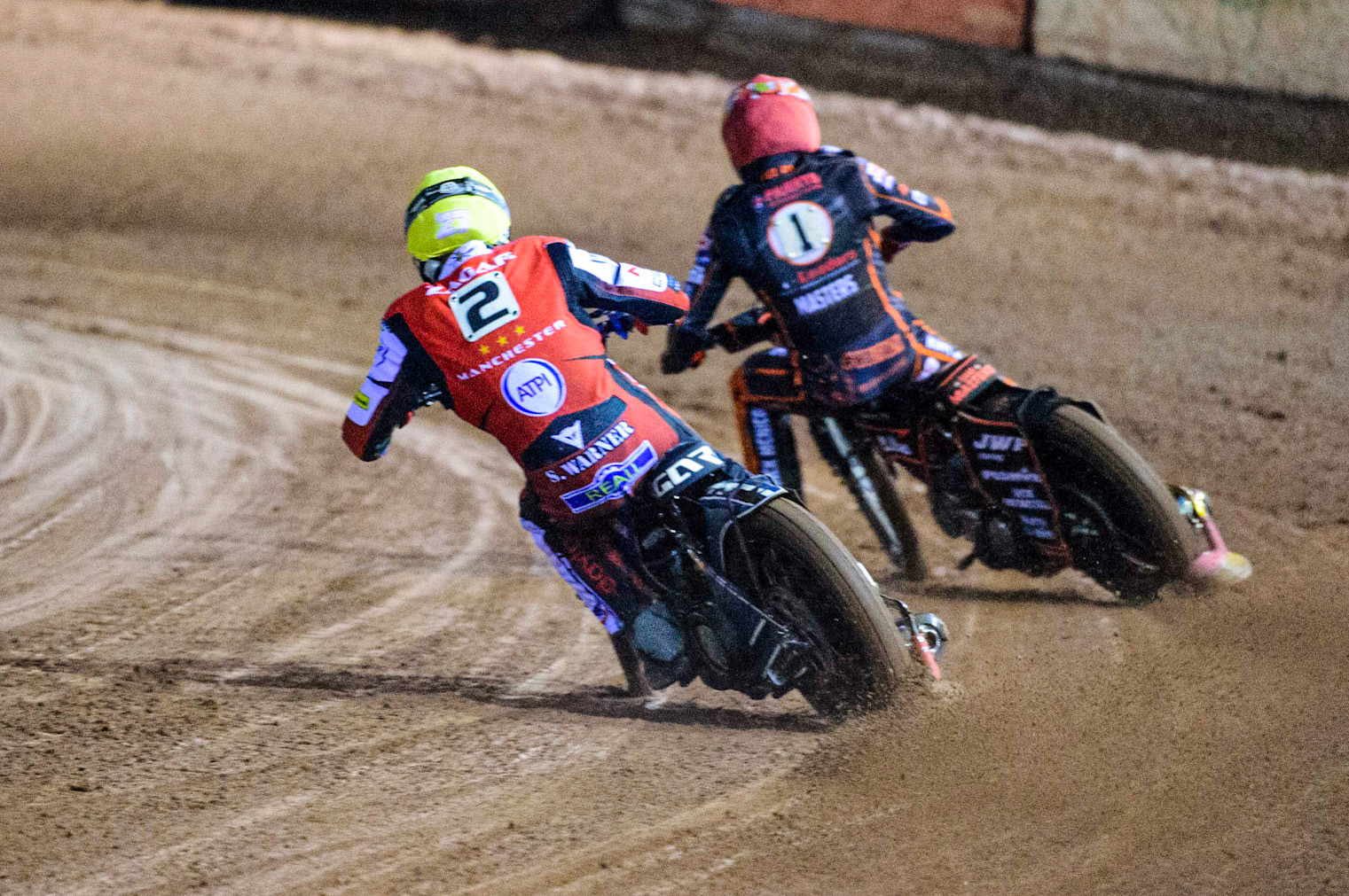 Matej Zagar (Yellow) chases ww1\ (Red)  during the Grant Henderson Pairs at the National Speedway Stadium, Manchester on Thursday 27th October 2022. (Credit: Ian Charles | MI NEWS)
