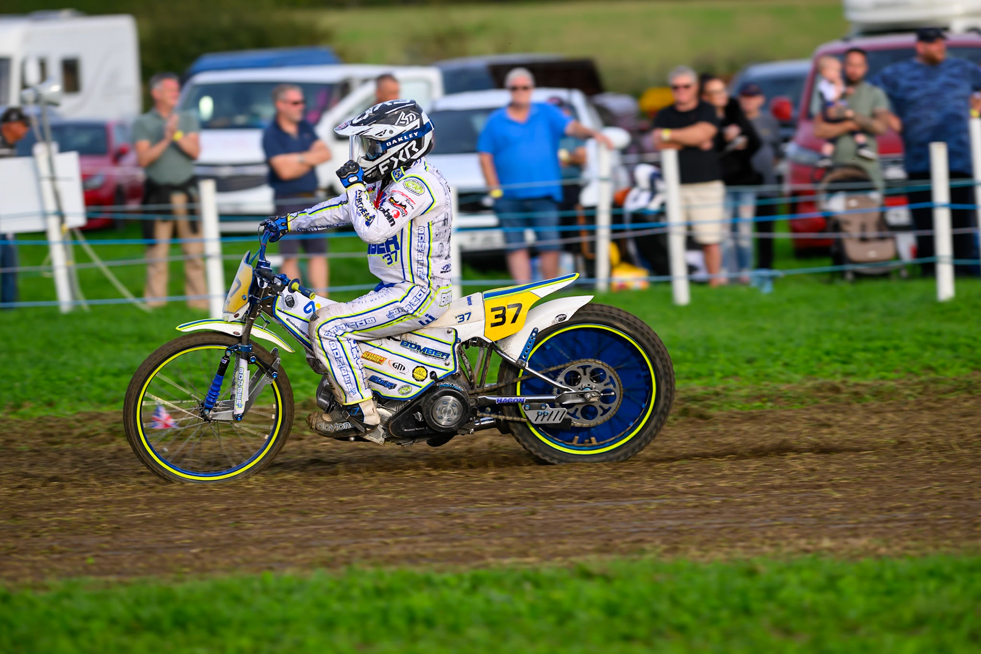 British Masters (Solos): Chris Harris (37)  celebrates his win during the British Masters Grasstrack Championship at Lower Marsh Farm, Much Hoole, Preston in Lancashire, England on Sunday 13th September 2026. (Photo: Ian Charles | MI News)