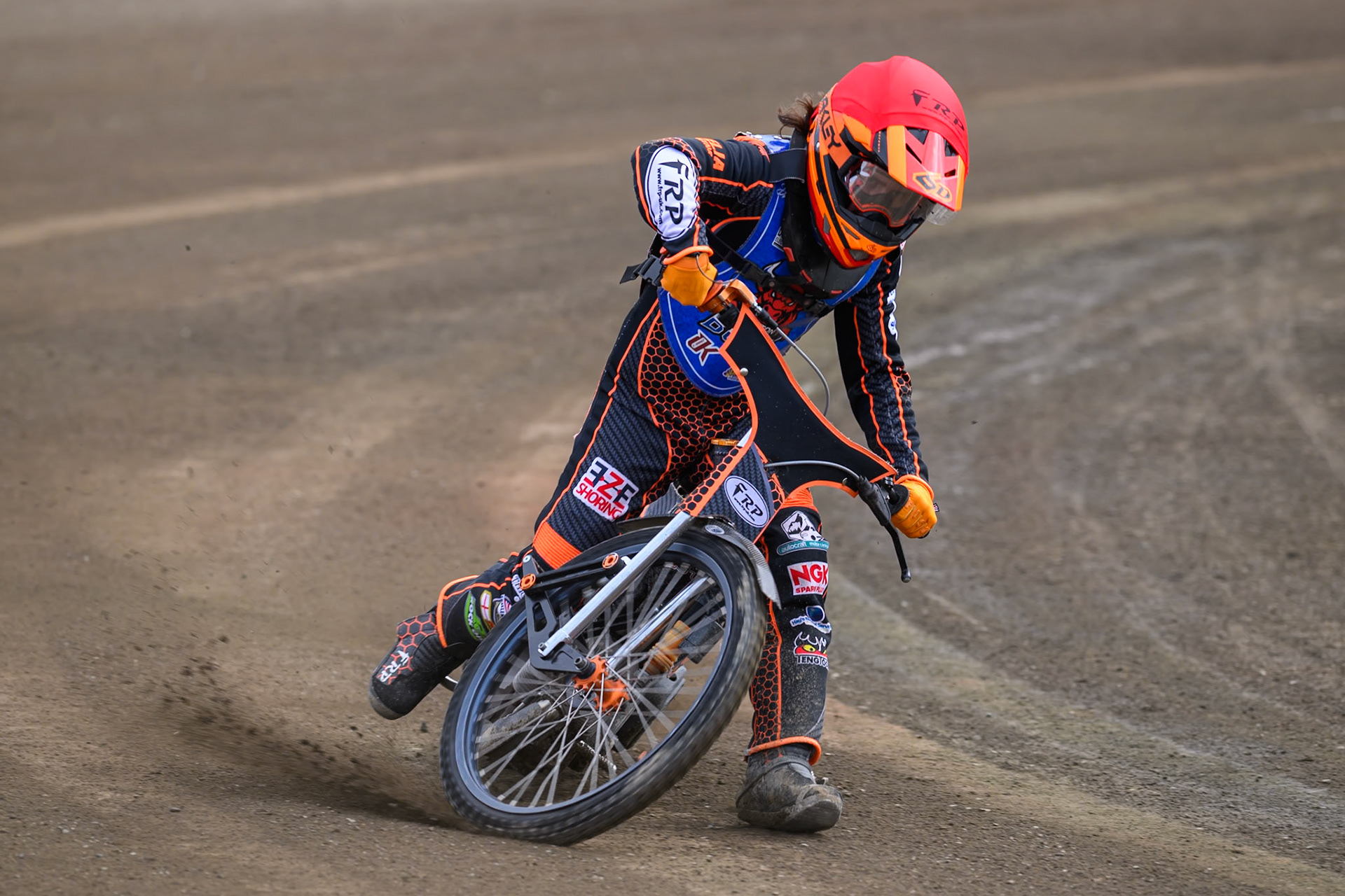Jack Smith of Buxton Bulls gets out os shape whilst leading  team mate Arran Butcher of Buxton Bulls during the WSRA National Development League match  between Buxton Bulls and Middlesborough Tigers at Hi-Edge Speedway, Buxton on Sunday 16th August 2026. (Photo: Ian Charles | MI News)
