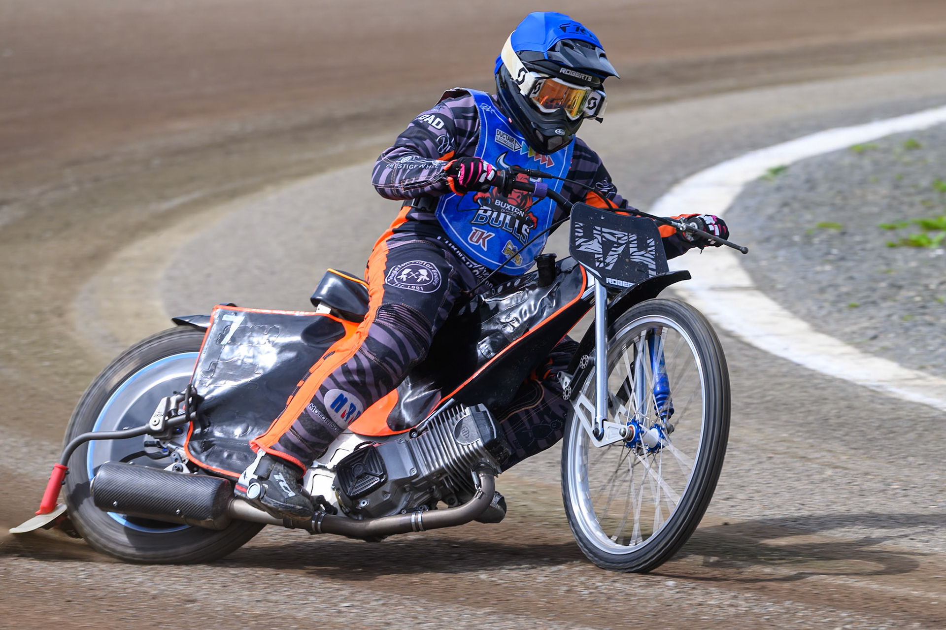 Jack Roberts of Buxton Bulls in action during the WSRA National Development League match between Buxton Bulls and Edinburgh Monarchs Academy at Hi-Edge Speedway, Buxton on Sunday 14th June 2026. (Photo: Ian Charles | MI News)