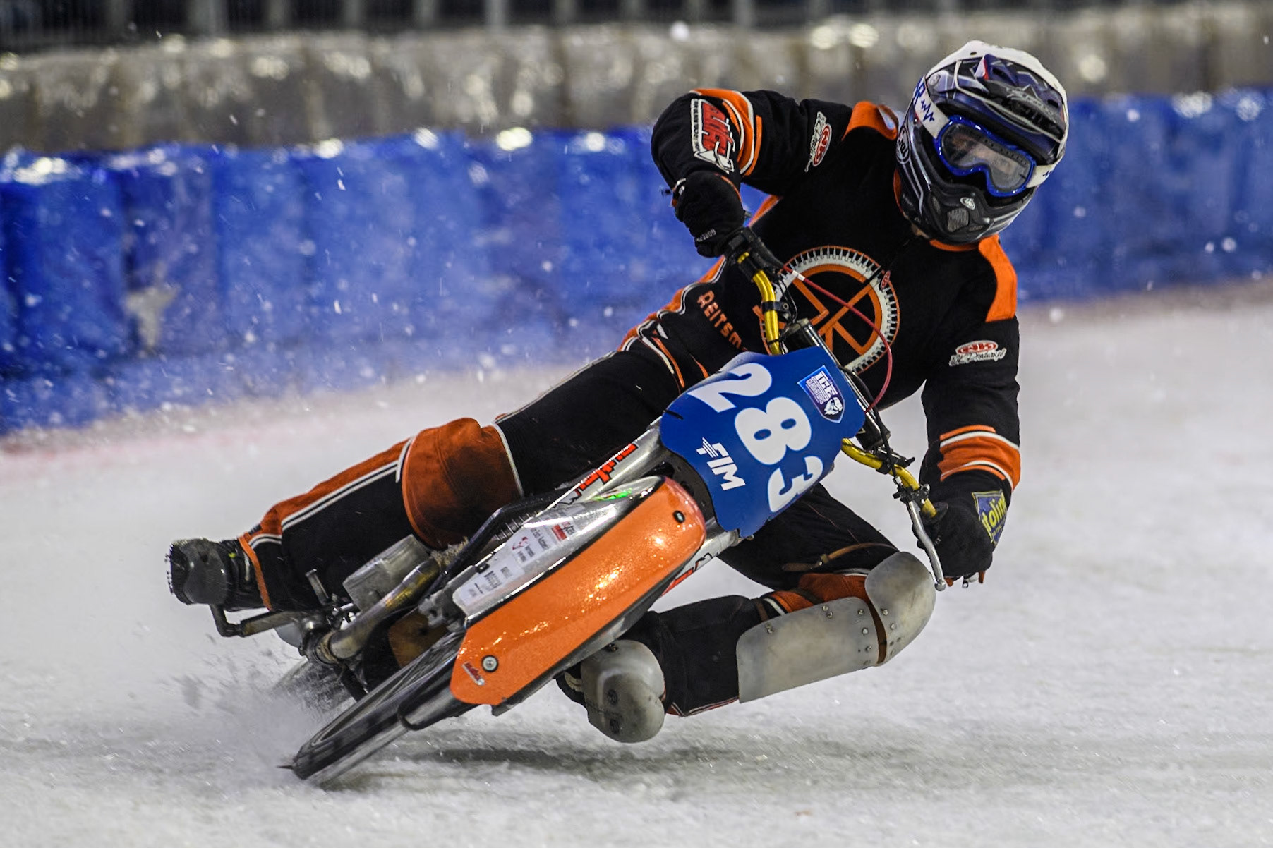 Netherland's Sebastian Reitsma (283) in action during the FIM Ice Speedway Gladiators World Championship Final 3 at Ice Rink Thialf, Heerenveen on Saturday 6th April 2024. (Photo: Ian Charles | MI News)
