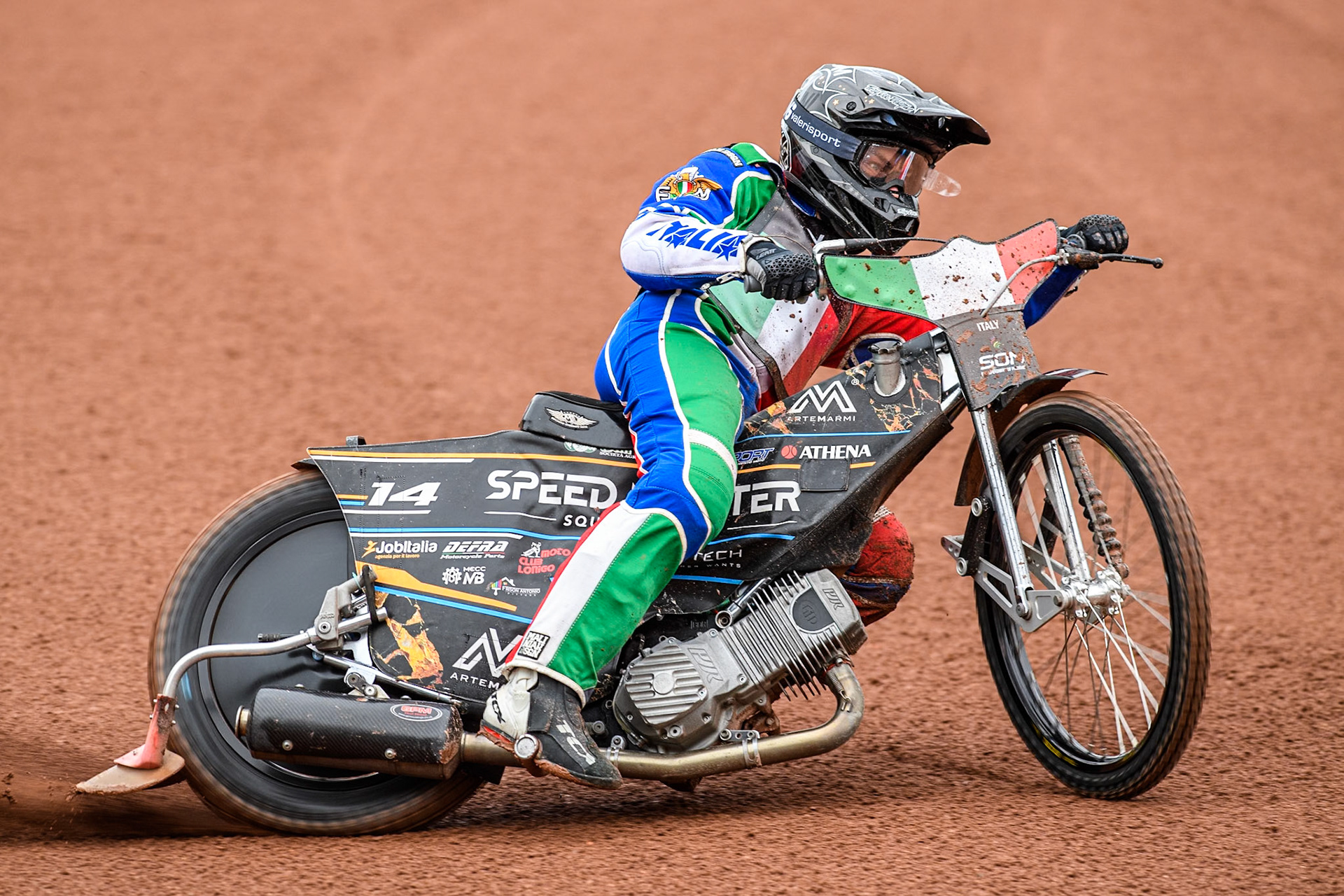 Nicolas Vicentin of Italy practices during the Monster Energy FIM Speedway of Nations Semi-Final 1 at the National Speedway Stadium, Manchester on Tuesday 9th July 2024. (Photo: Ian Charles | MI News)