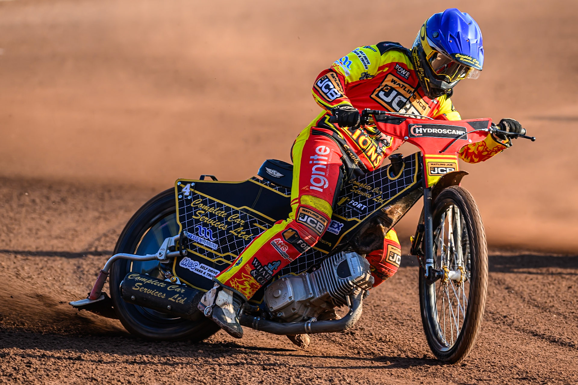 Leicester Lions' Kyle Howarth in action during the Rowe Motor Oil Premiership match between Leicester Lions and Belle Vue Aces at the Hydroscand Arena, Leicester on Thursday 19th June 2025. (Photo: Ian Charles | MI News)