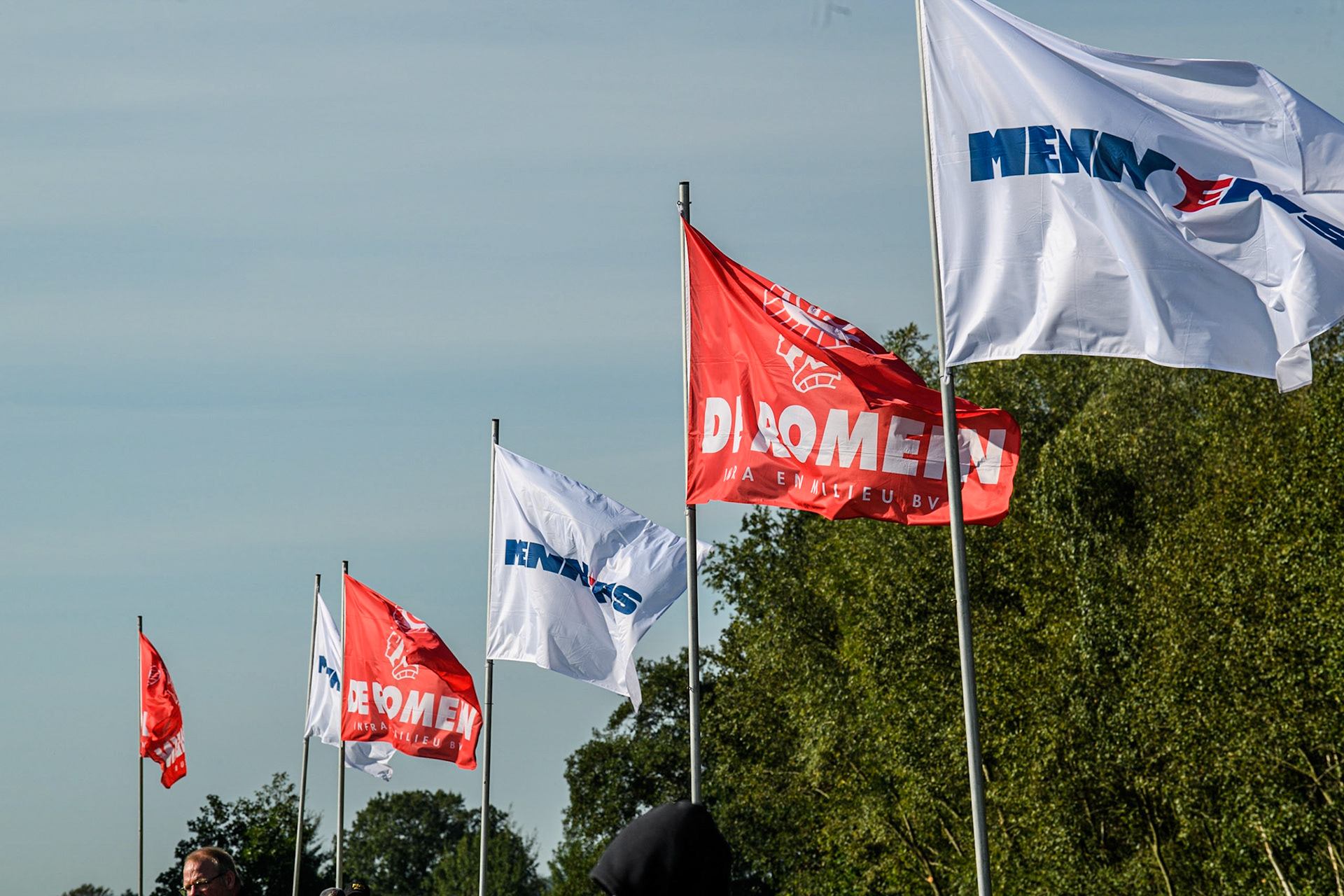 Sponsors flags during the FIM Long Track Of Nations event at the Speed Centre Roden on Sunday 24th September 2023. (Photo: Ian Charles | MI News)