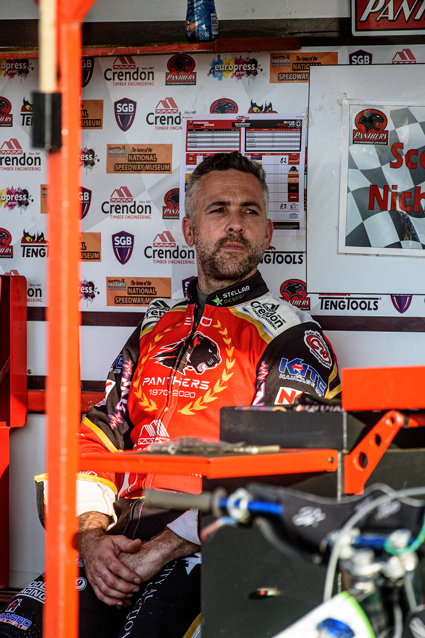PETERBOROUGH, UK. JULY 19TH Peterborough Crendon Panthers  Captain Scott Nicholls    during the SGB Premiership match between Peterborough and Belle Vue Aces at East of England Showground, Peterborough on Monday 19th July 2021. (Credit: Ian Charles | MI News)
