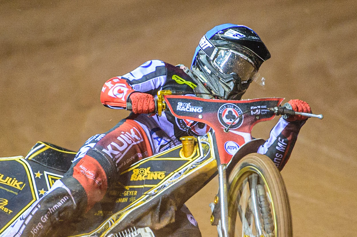 Norick Blodorn  in action  for Belle Vue ATPI Aces during the SGB Premiership Semi Final 2nd Leg between Belle Vue Aces and Ipswich Witches at the National Speedway Stadium, Manchester on Monday 3rd October 2022. (Credit: Ian Charles | MI News)