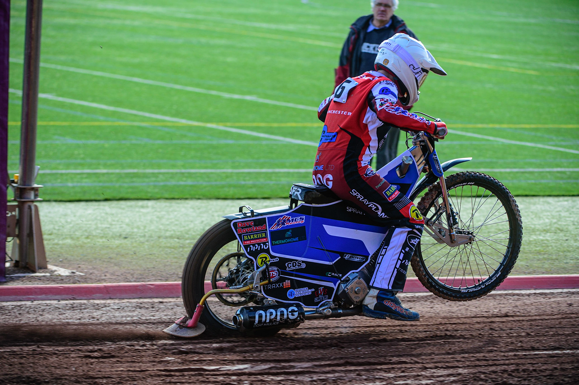 MANCHESTER, UK. MAR 14TH Archie Freeman does a practice start during the Belle Vue Speedway Media Day at the National Speedway Stadium, Manchester on Monday 14th March 2022. (Credit: Ian Charles | MI News)