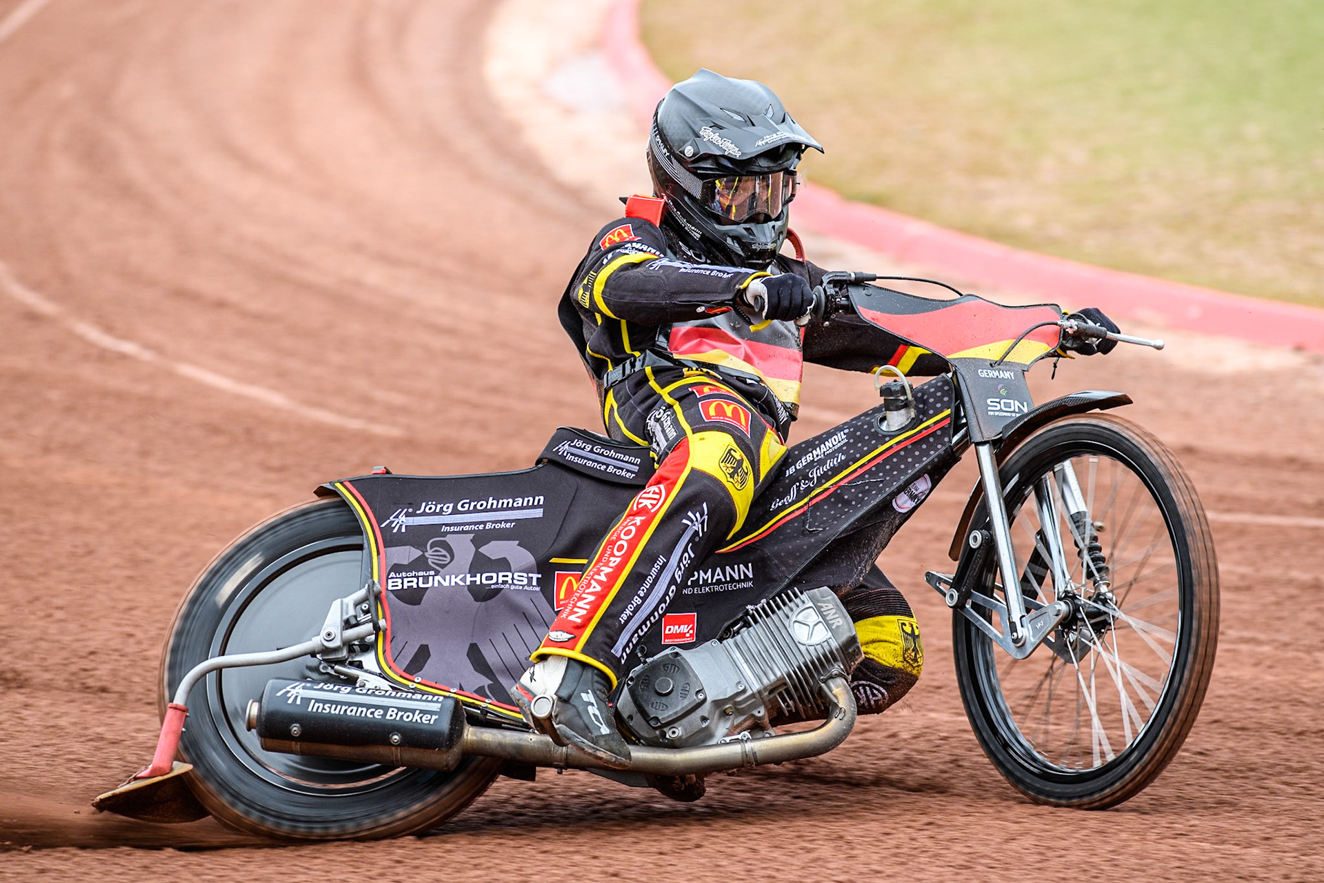 Erik Riss of Germany practices during the Monster Energy FIM Speedway of Nations Semi-Final 1 at the National Speedway Stadium, Manchester on Tuesday 9th July 2024. (Photo: Ian Charles | MI News)