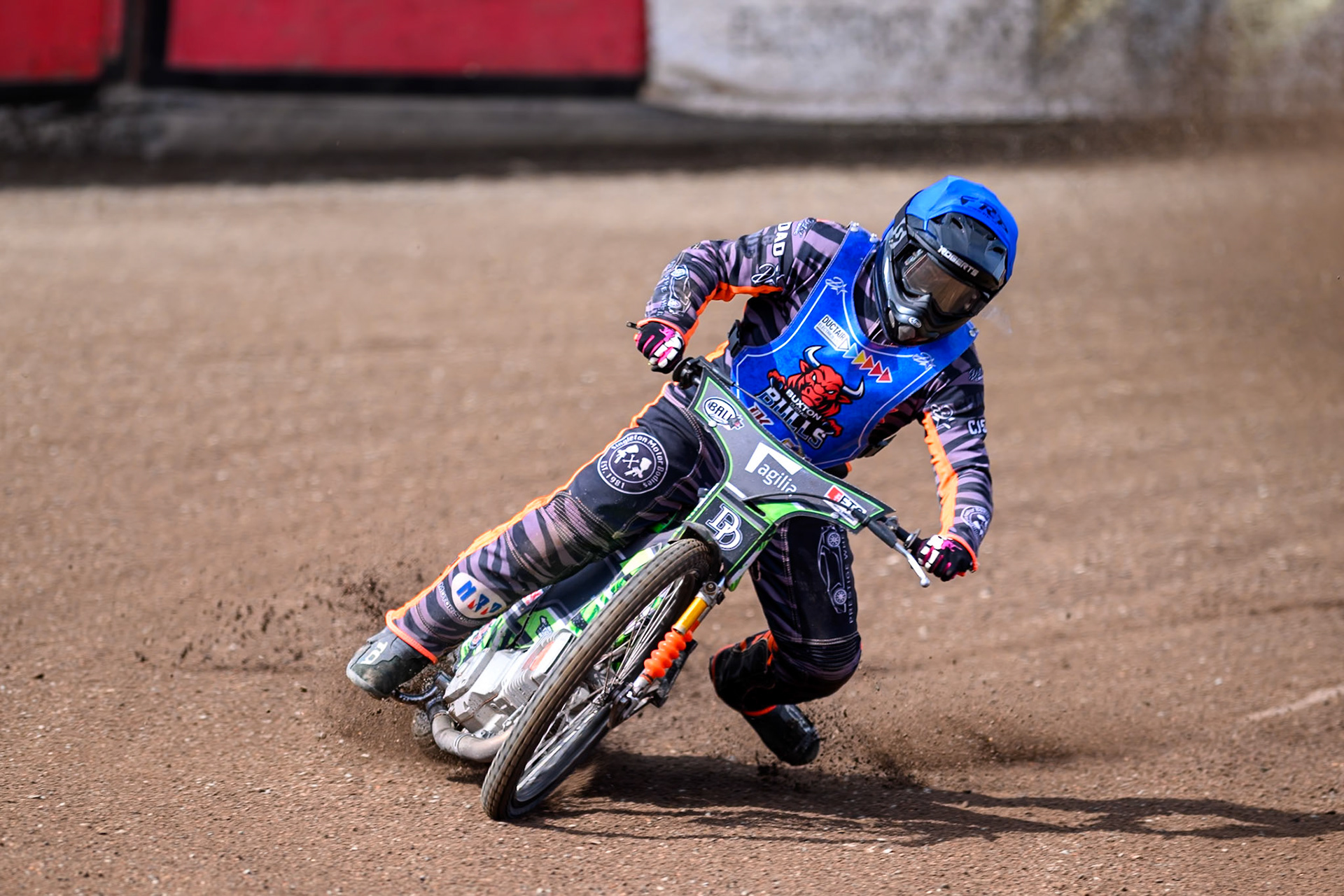 Jack Roberts of Buxton Bulls gets out of shape on the third and fourth turns during the WSRA National Development League match between Buxton Bulls and King's Lynn Young Stars at Hi-Edge Speedway, Buxton on Sunday 9th August 2026. (Photo: Ian Charles | MI News)