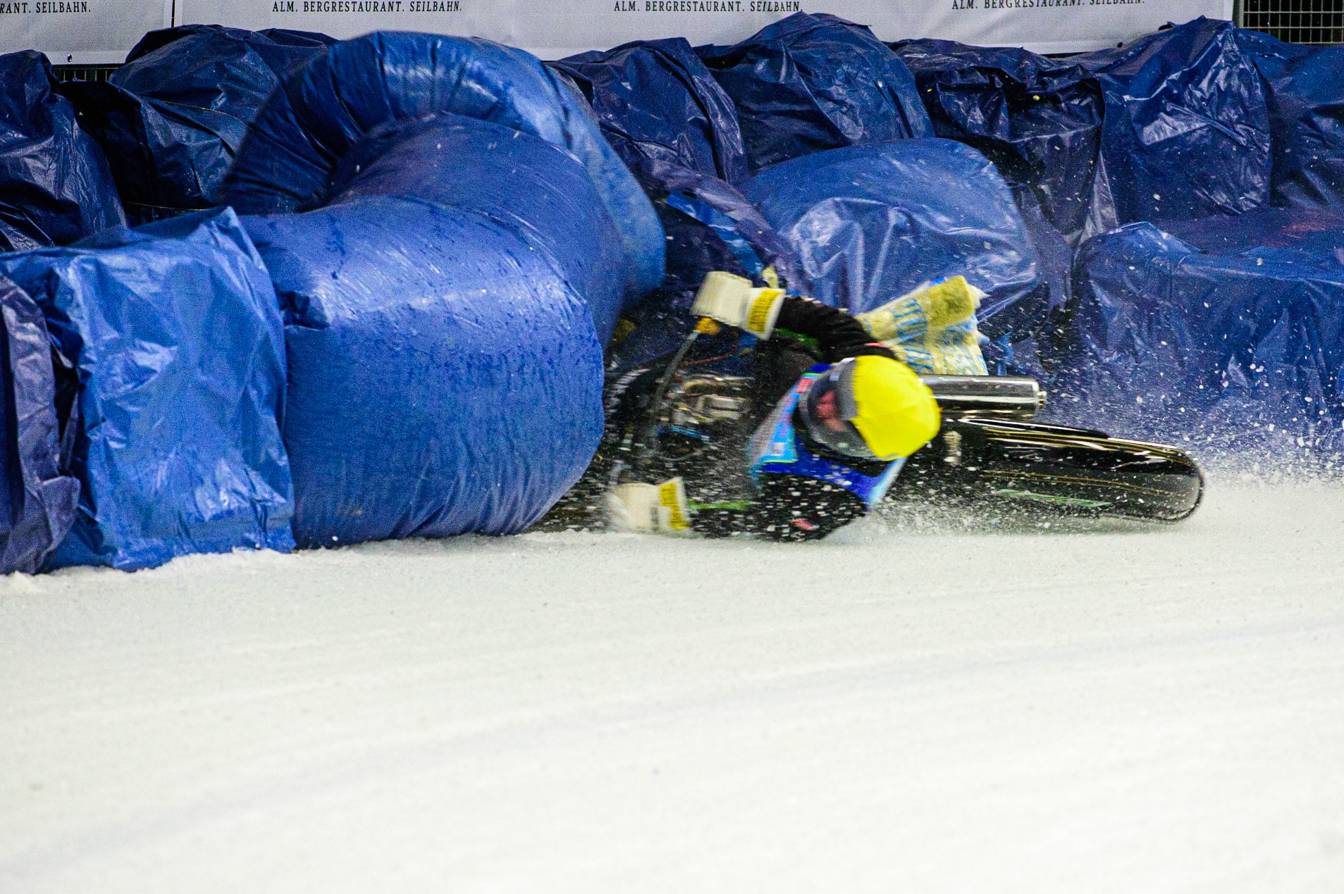 Per-Olof Serenius hits the bales during the Race of Legends at the Max-Aicher-Arena, Inzell on Friday 17th March 2023. (Photo: Ian Charles | MI News)