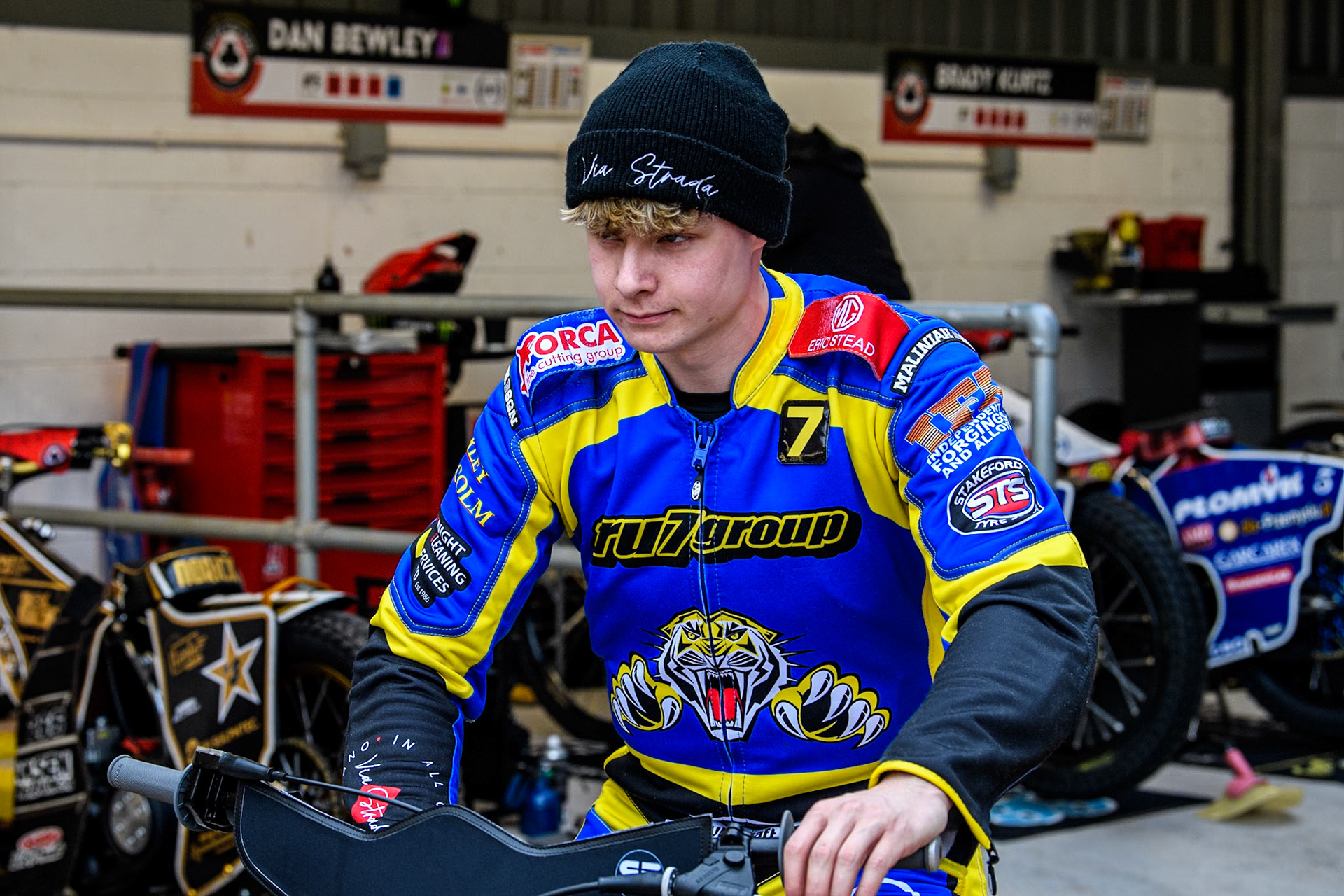 Sheffield Tigers' Dan Gilkes during the Rowe Motor Oil Premiership KO Cup Quarter Final 1st Leg between Belle Vue Aces and Sheffield Tigers at the National Speedway Stadium, Manchester on Monday 1st April 2024. (Photo: Ian Charles | MI News)