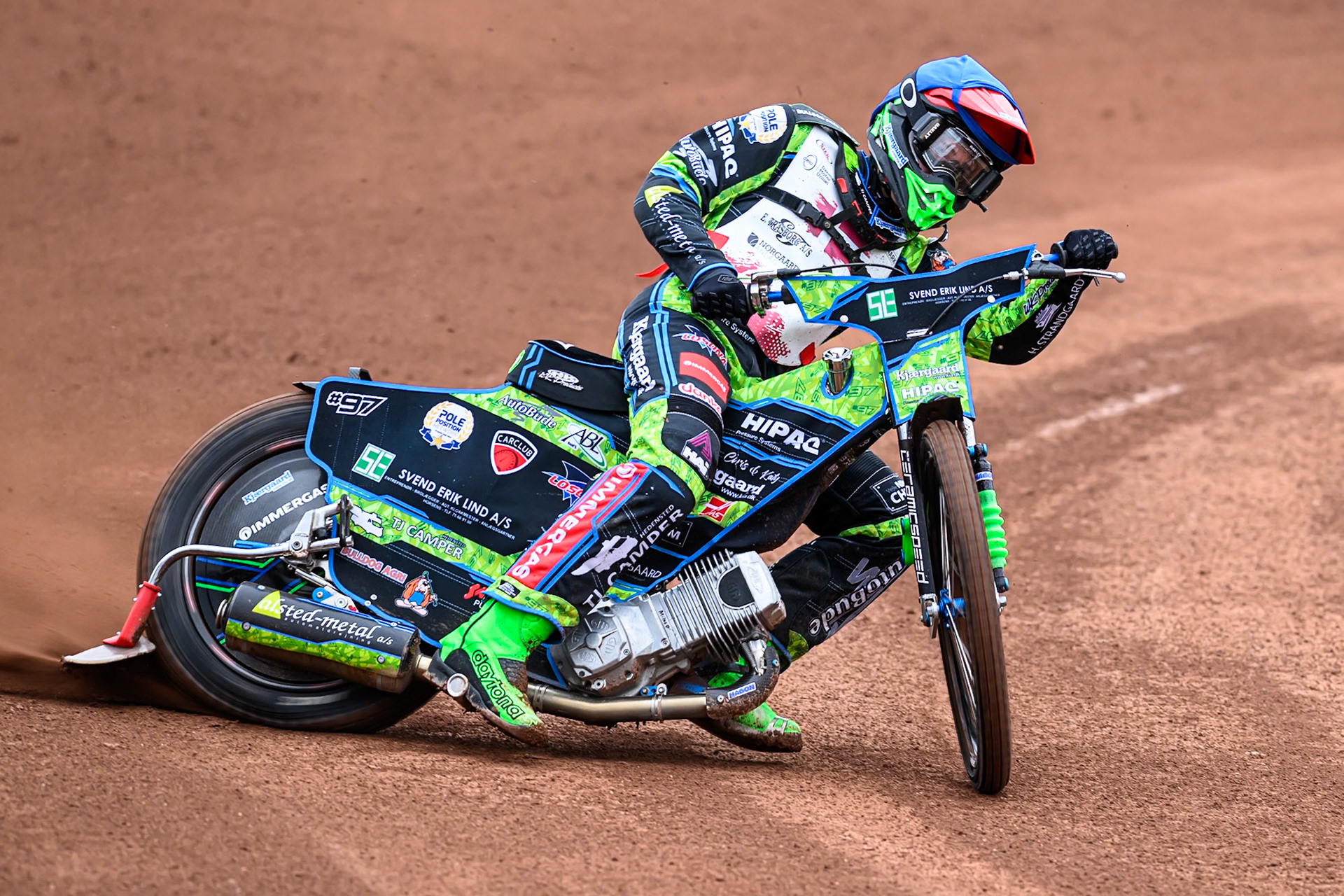 Mikkel Andersen of Denmark in action during the FIM SGP2 Qualifying Round at the Peugeot Ashfield Stadium in Glasgow on Saturday 24th May 2025. (Photo: Ian Charles | MI News)