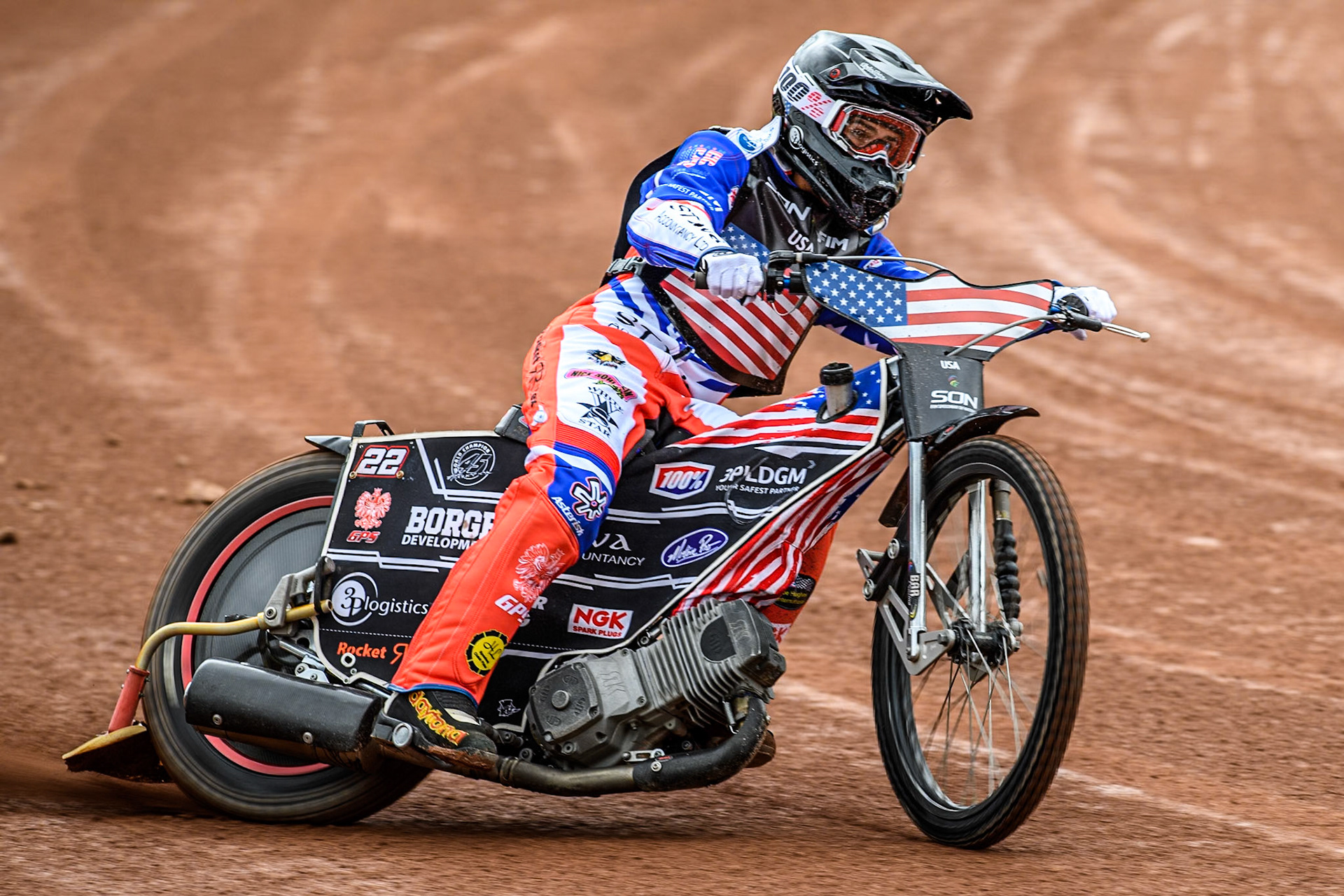 Luke Becker of the USA practices during the Monster Energy FIM Speedway of Nation Semi Final 2 at the National Speedway Stadium, Manchester on Wednesday 10th July 2024. (Photo: Ian Charles | MI News)